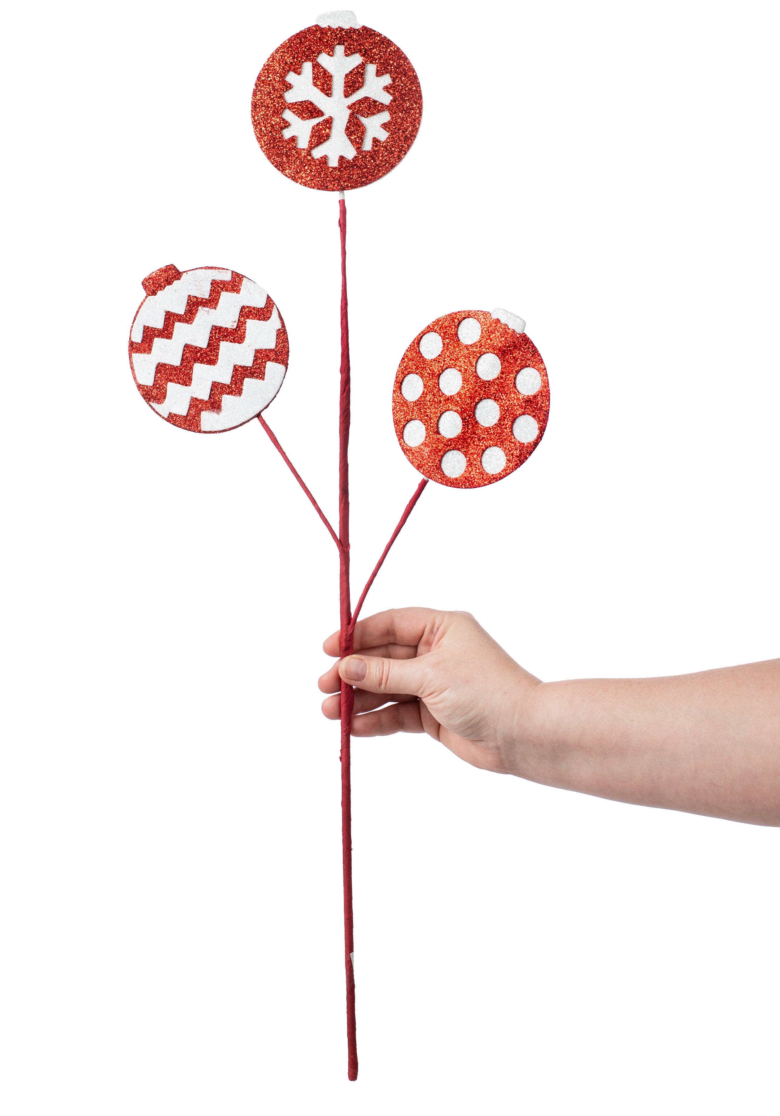25" Glittered Christmas Ornaments Spray: Red & White Lifestyle Photo