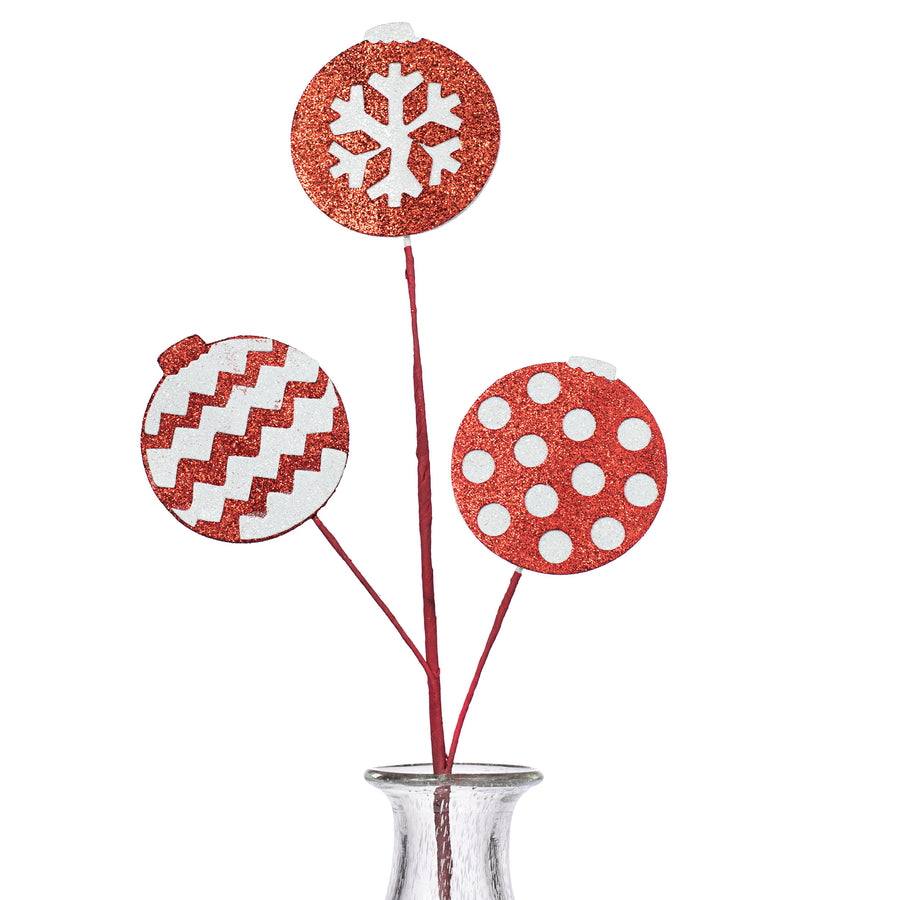 25" Glittered Christmas Ornaments Spray: Red & White Item Number: XP371032
