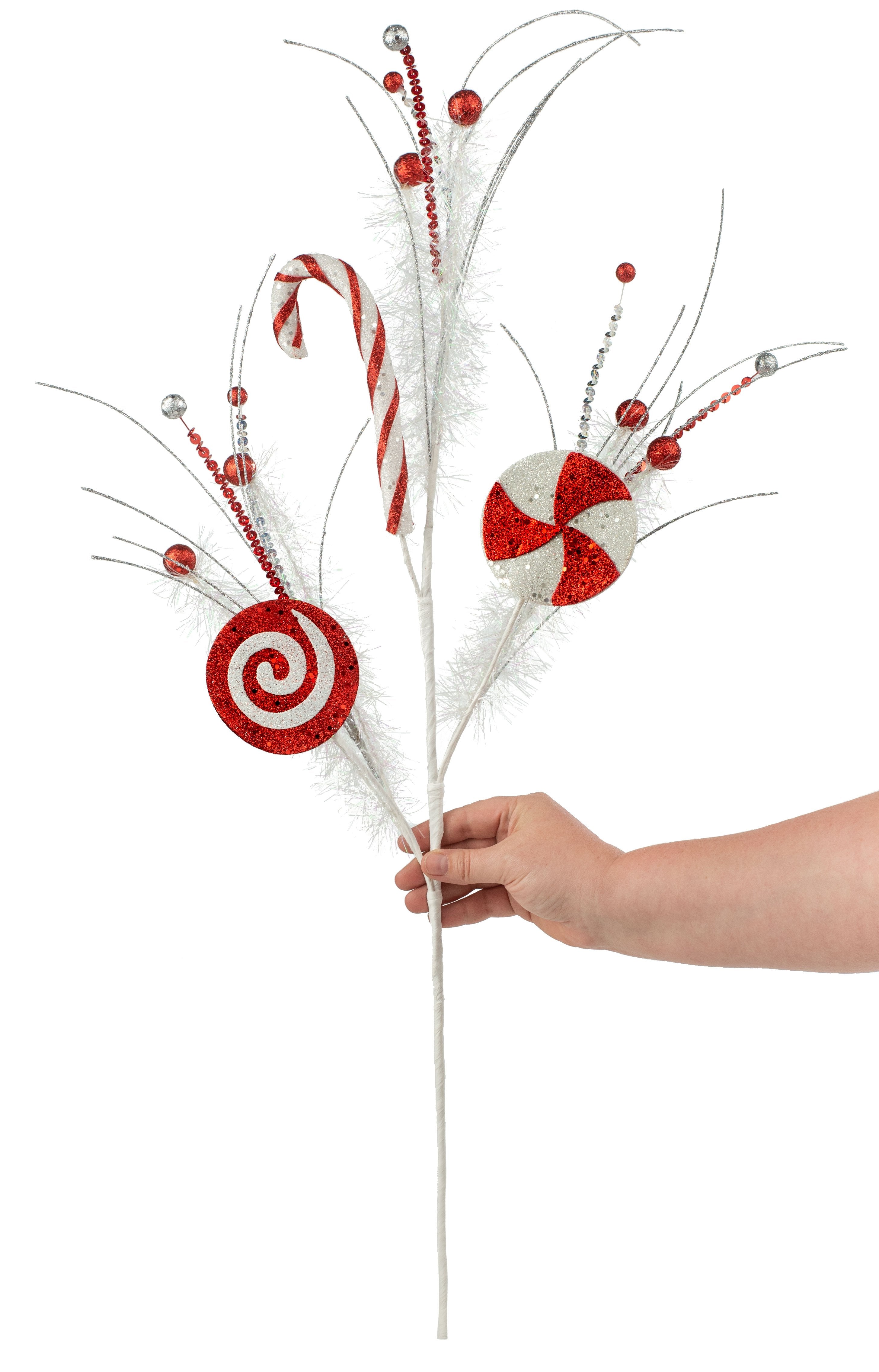 32" Glittered Christmas Swirl Candy Spray Lifestyle Photo