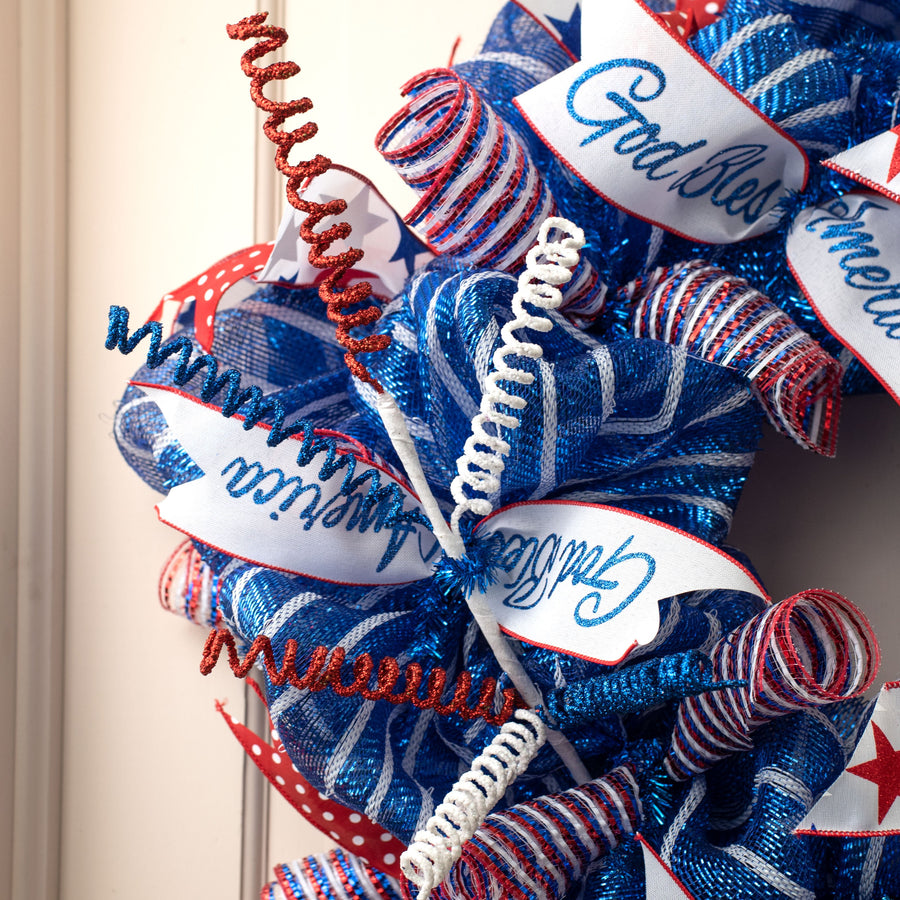 31" Glittered Curly Spiral Spray: Red, White & Blue Lifestyle Photo
