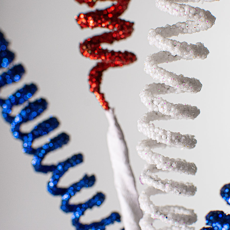 31" Glittered Curly Spiral Spray: Red, White & Blue detail photo 3