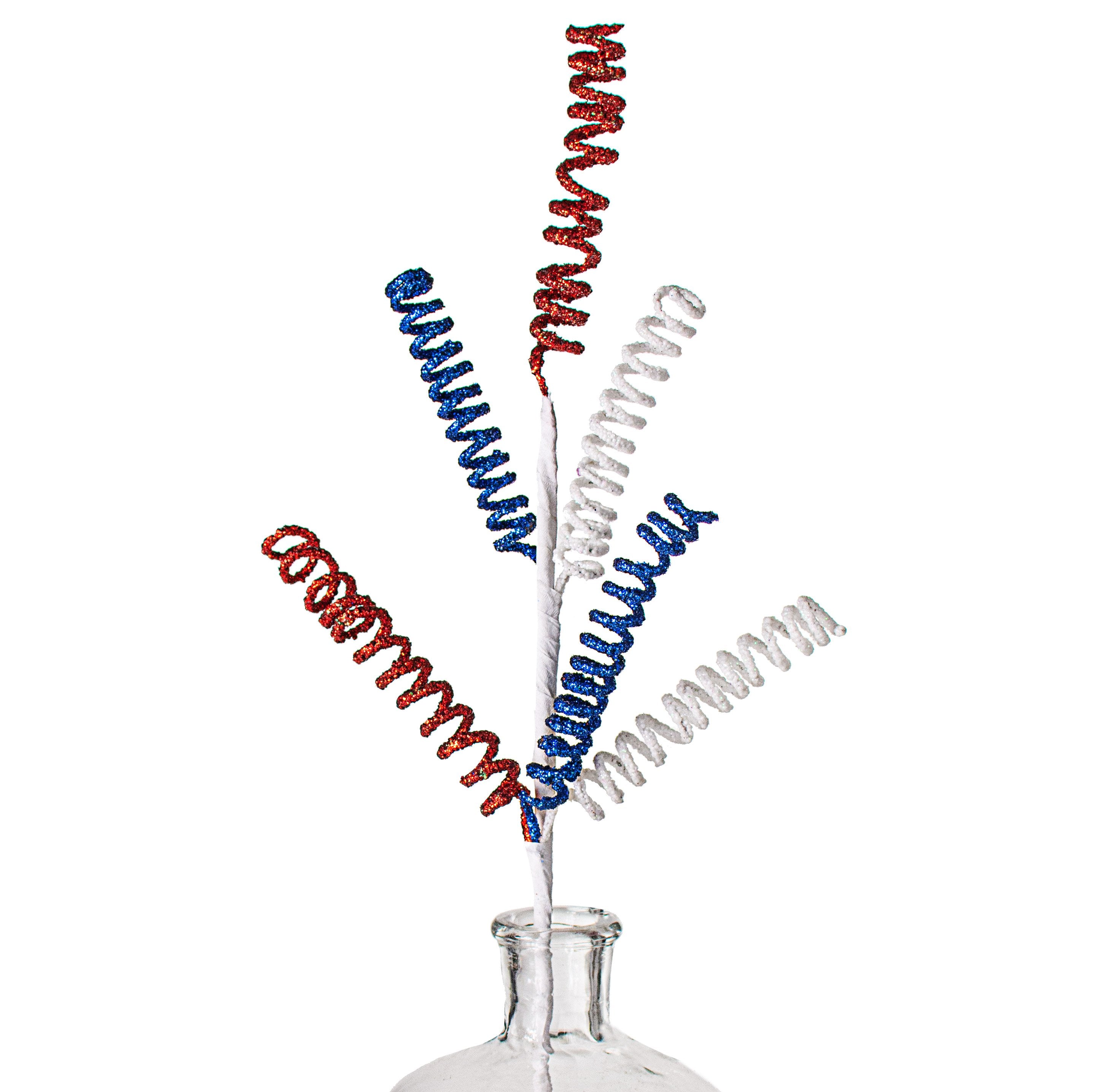 31" Glittered Curly Spiral Spray: Red, White & Blue Item Number: XS9280P9