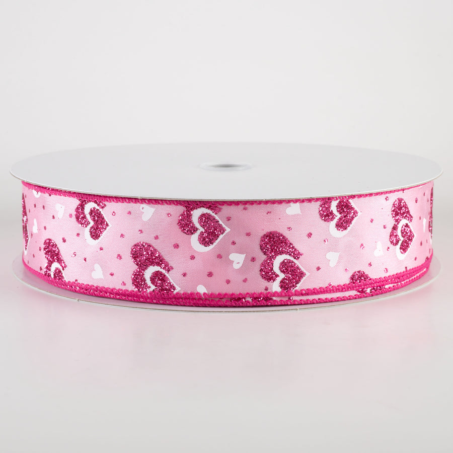 1.5" Glittered Dots & Hearts Ribbon: Pink (50 Yards) Item Number: 811-09-301