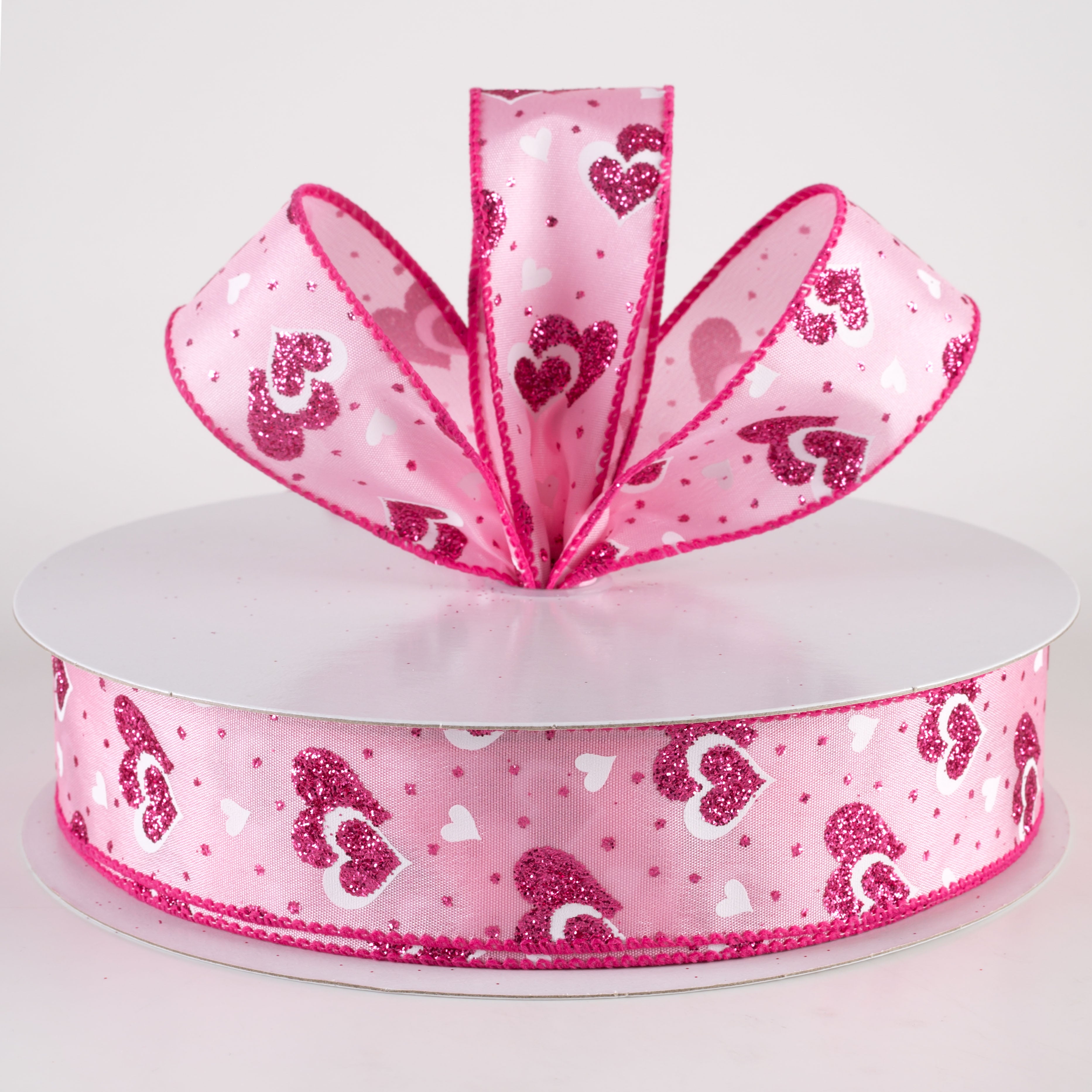 1.5" Glittered Dots & Hearts Ribbon: Pink (50 Yards) Lifestyle Photo