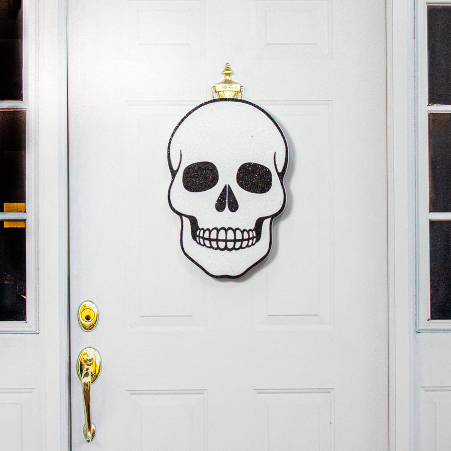 20" Glittered EVA Foam Skull Door Hanger Lifestyle Photo