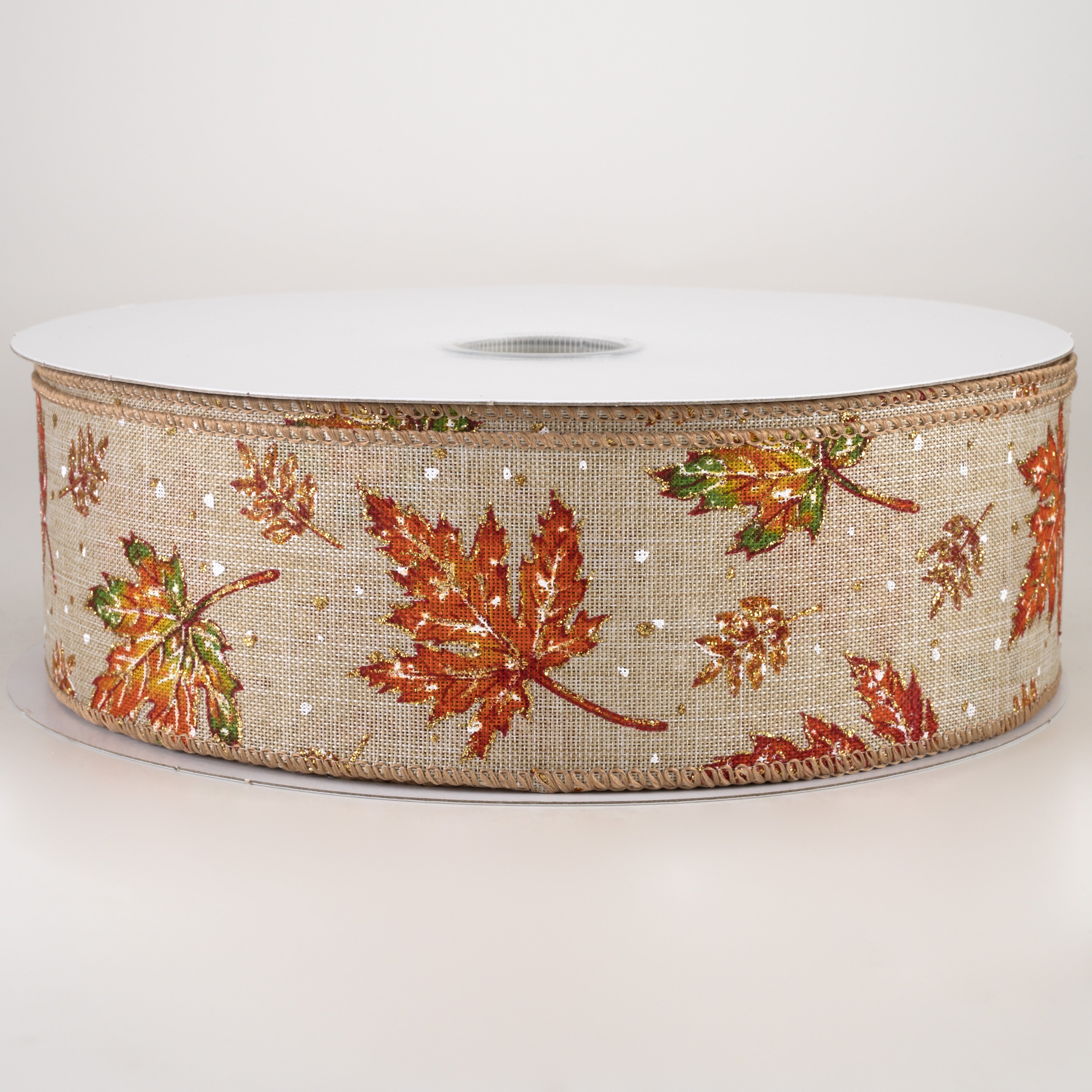 2.5" Glittered Fall Leaves & Snow Flurries Ribbon (50 Yards)
