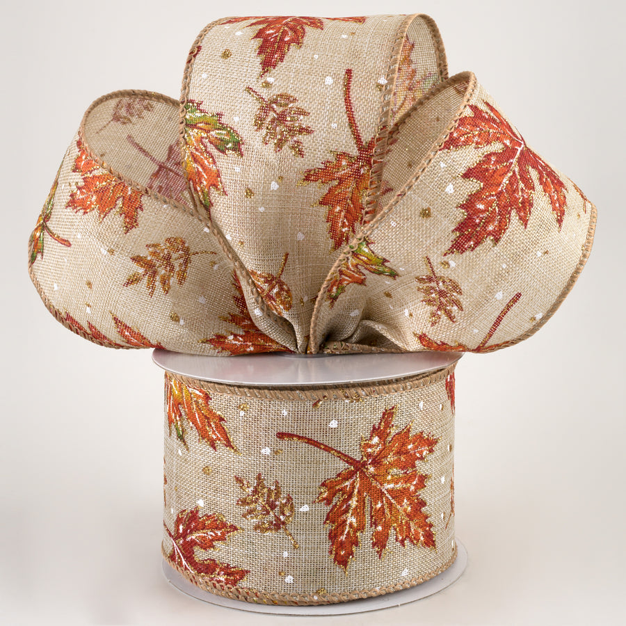 2.5" Glittered Fall Leaves & Snow Flurries Ribbon (10 Yards) Lifestyle Photo