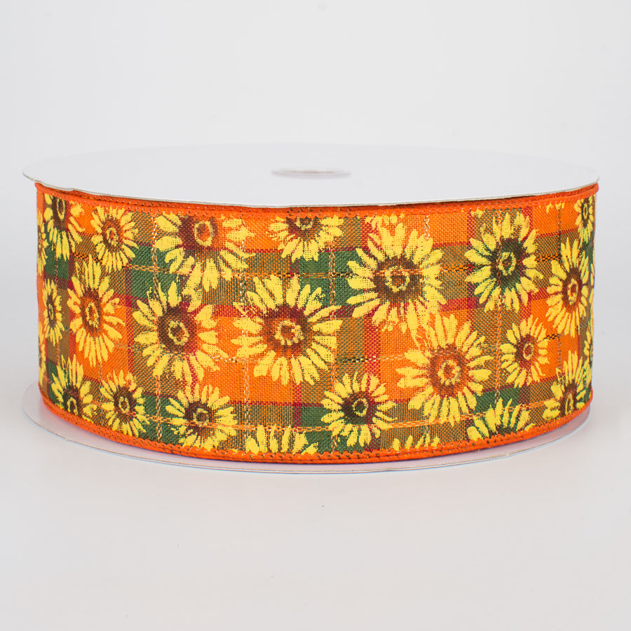 2.5" Glittered Fall Sunflower Ribbon (50 Yards)