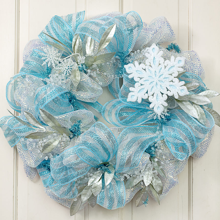 8" Glittered Felt & Foam Snowflake Ornament: Light Blue Lifestyle Photo