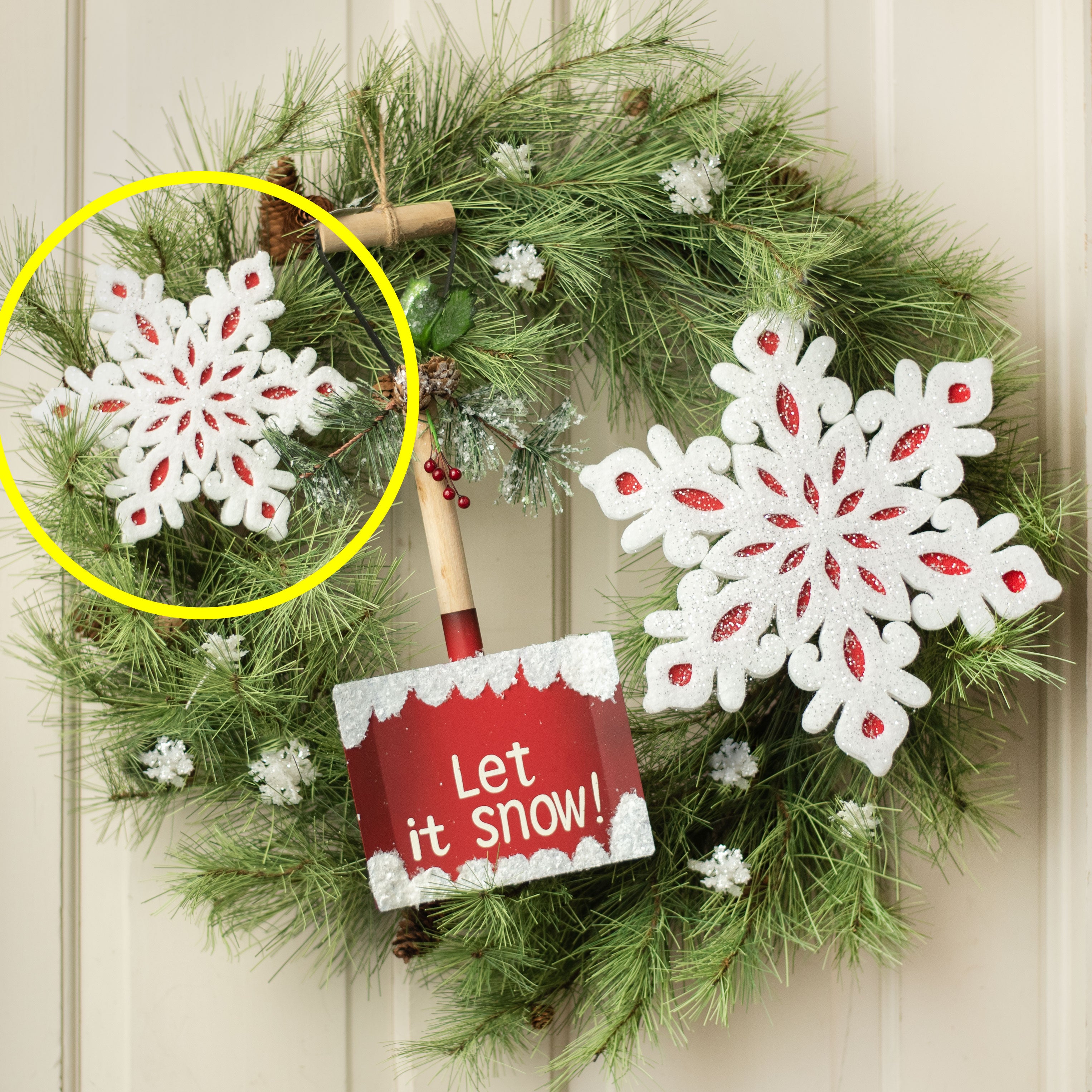 8" Glittered Felt & Foam Snowflake Ornament: Red Lifestyle Photo