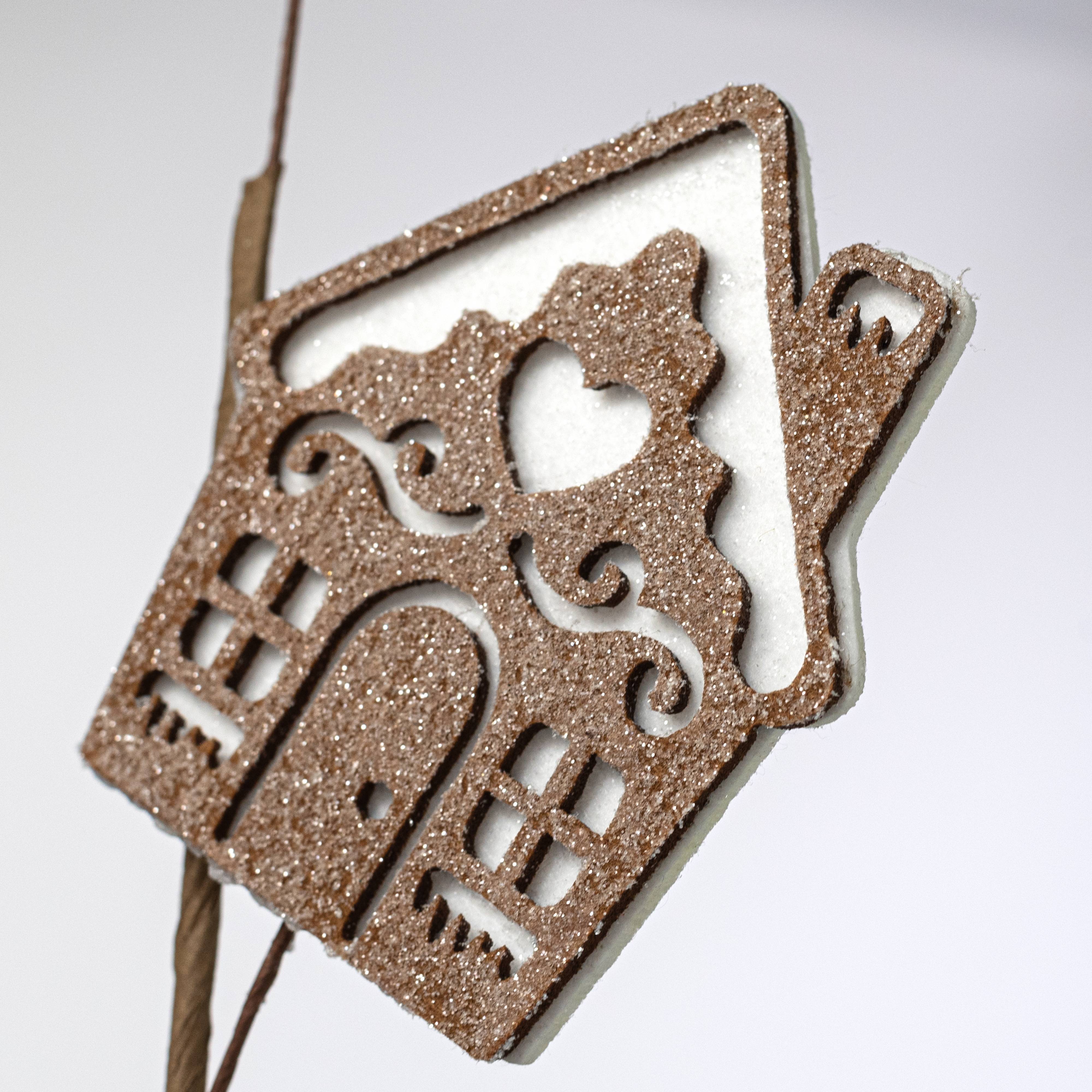 30" Glittered Felt Gingerbread Houses Spray Lifestyle Photo