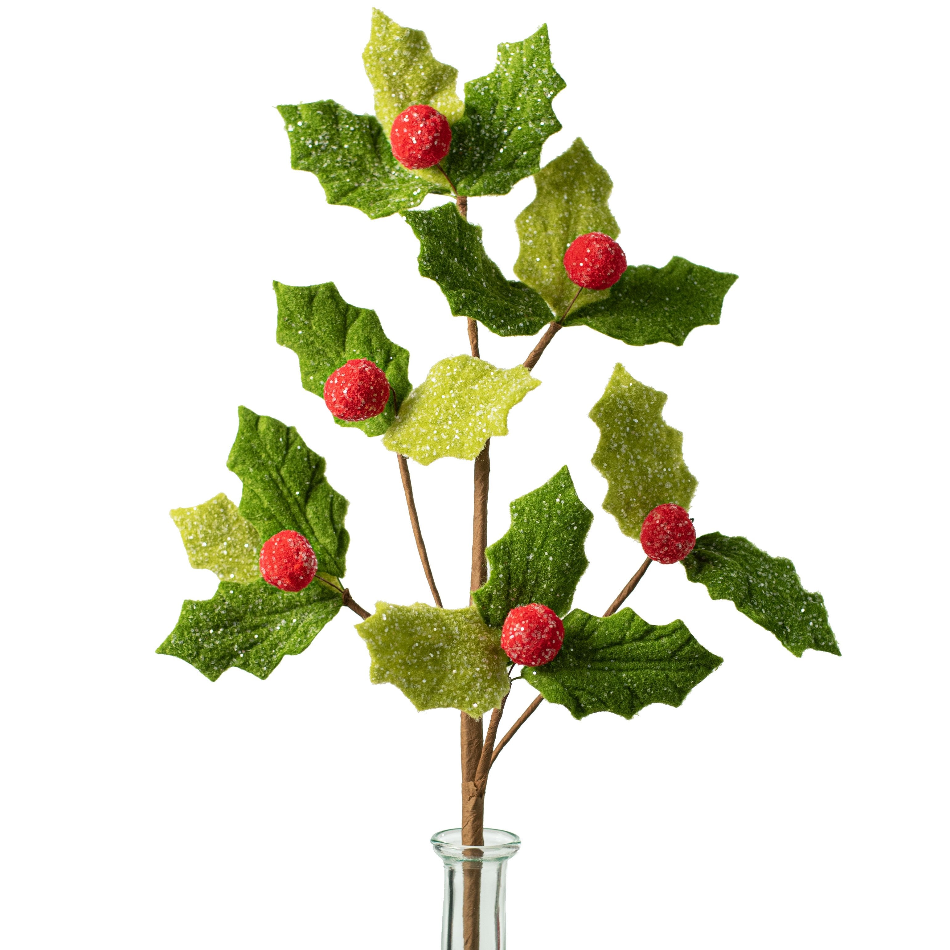21" Glittered Felt Holly Leaf Spray Item Number: XS0884