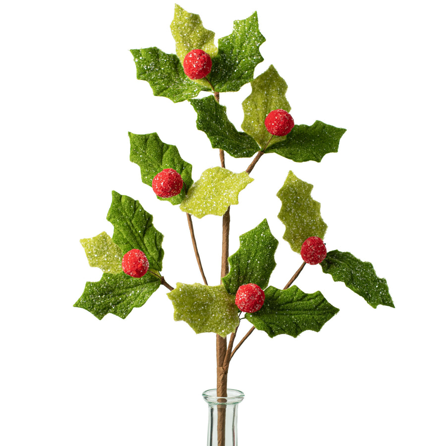 21" Glittered Felt Holly Leaf Spray Item Number: XS0884