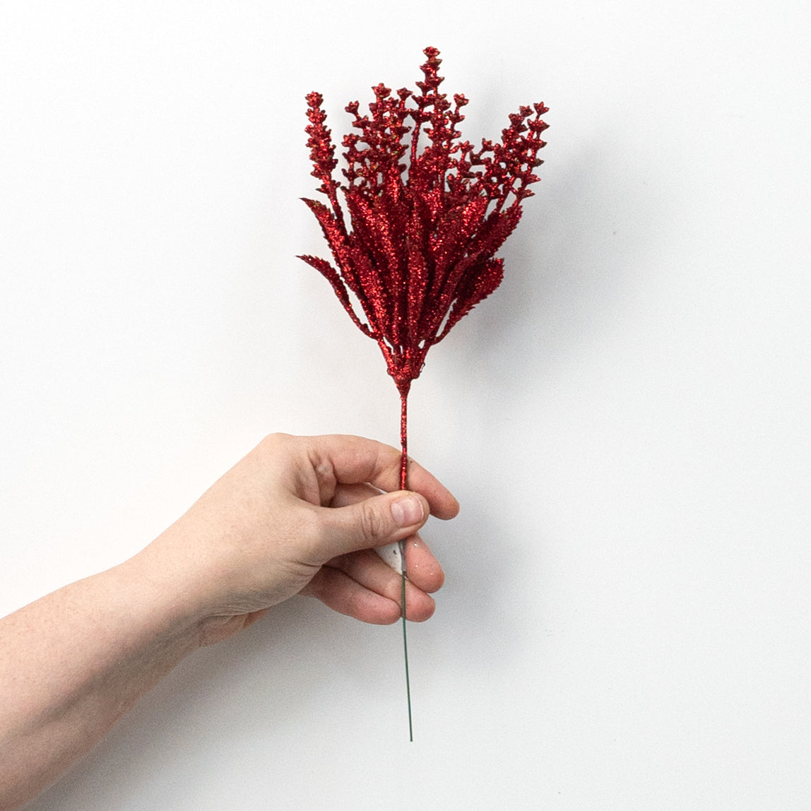 11" Glittered Flowering Leaf Pick: Red detail photo 3