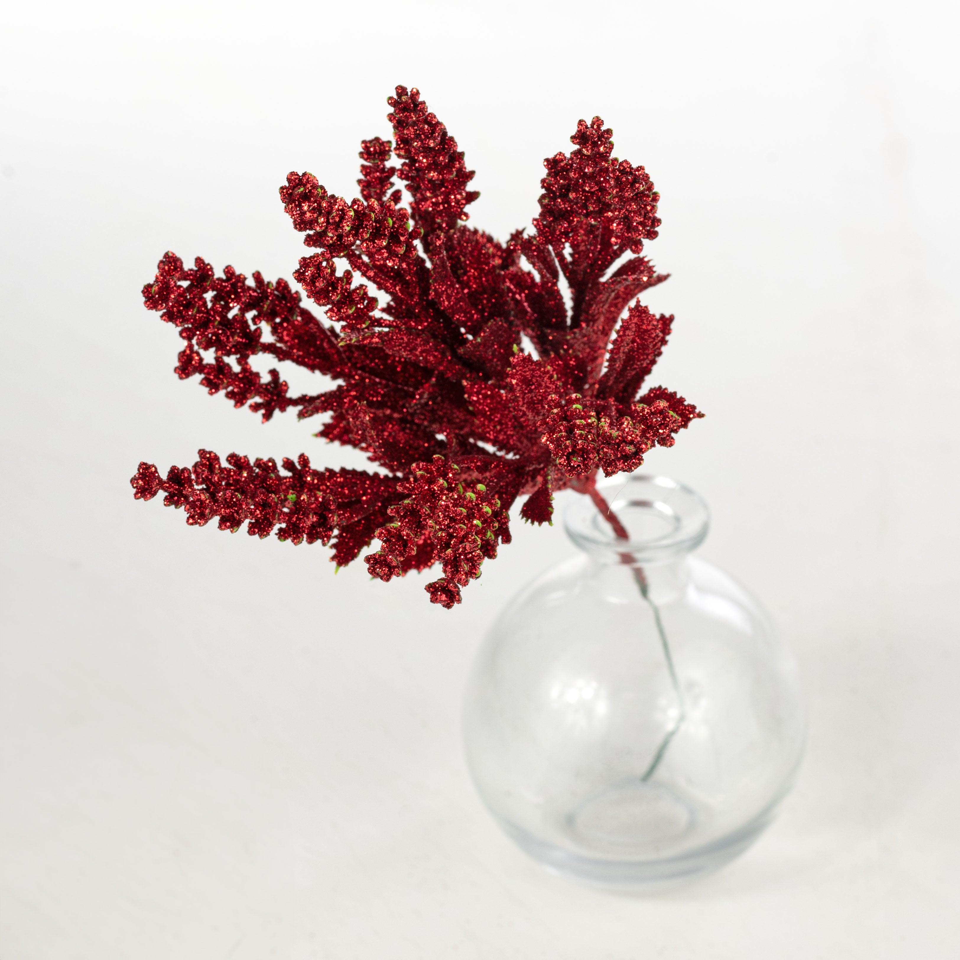 11" Glittered Flowering Leaf Pick: Red detail photo 4