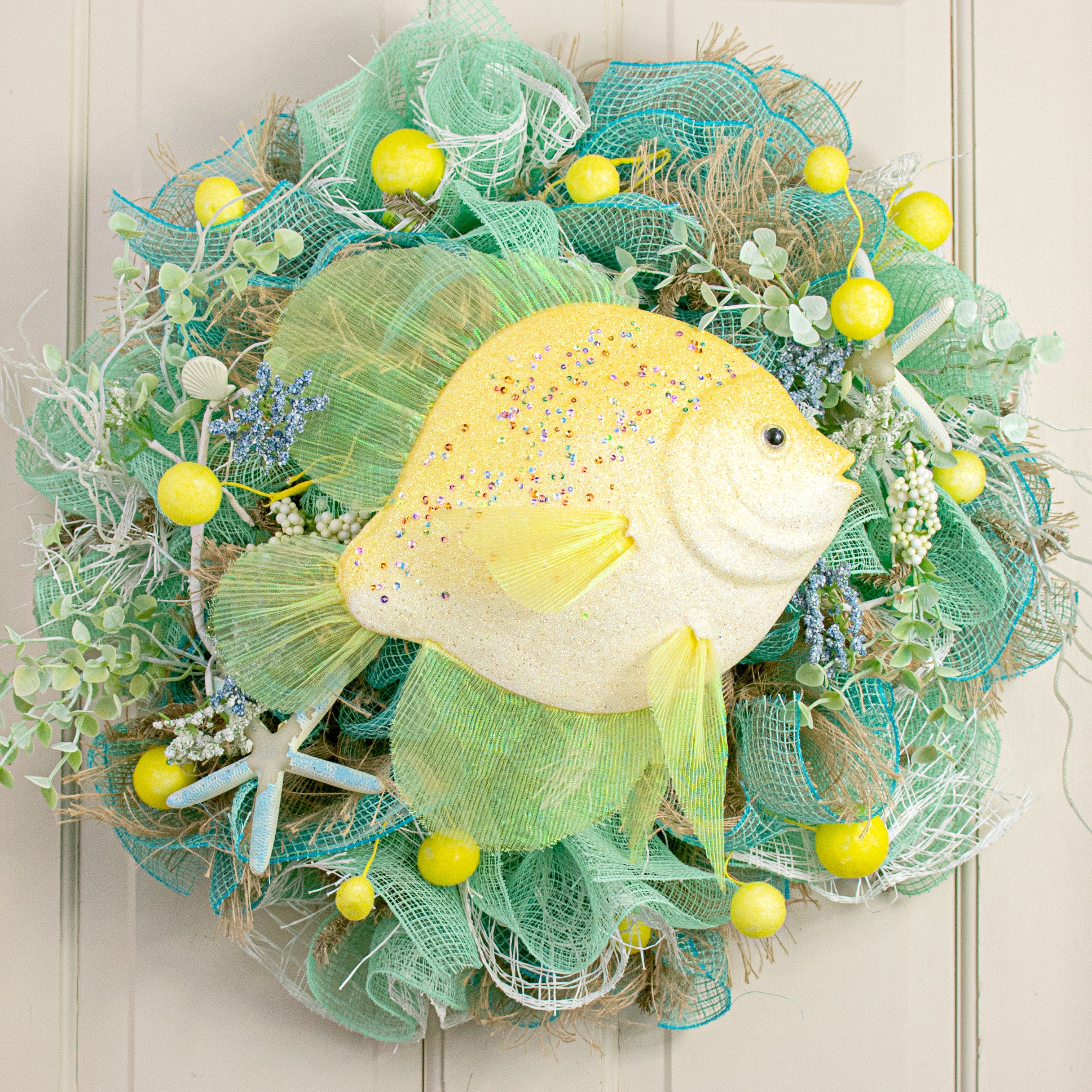 15" Glittered Foam Fish Ornament: Yellow Lifestyle Photo