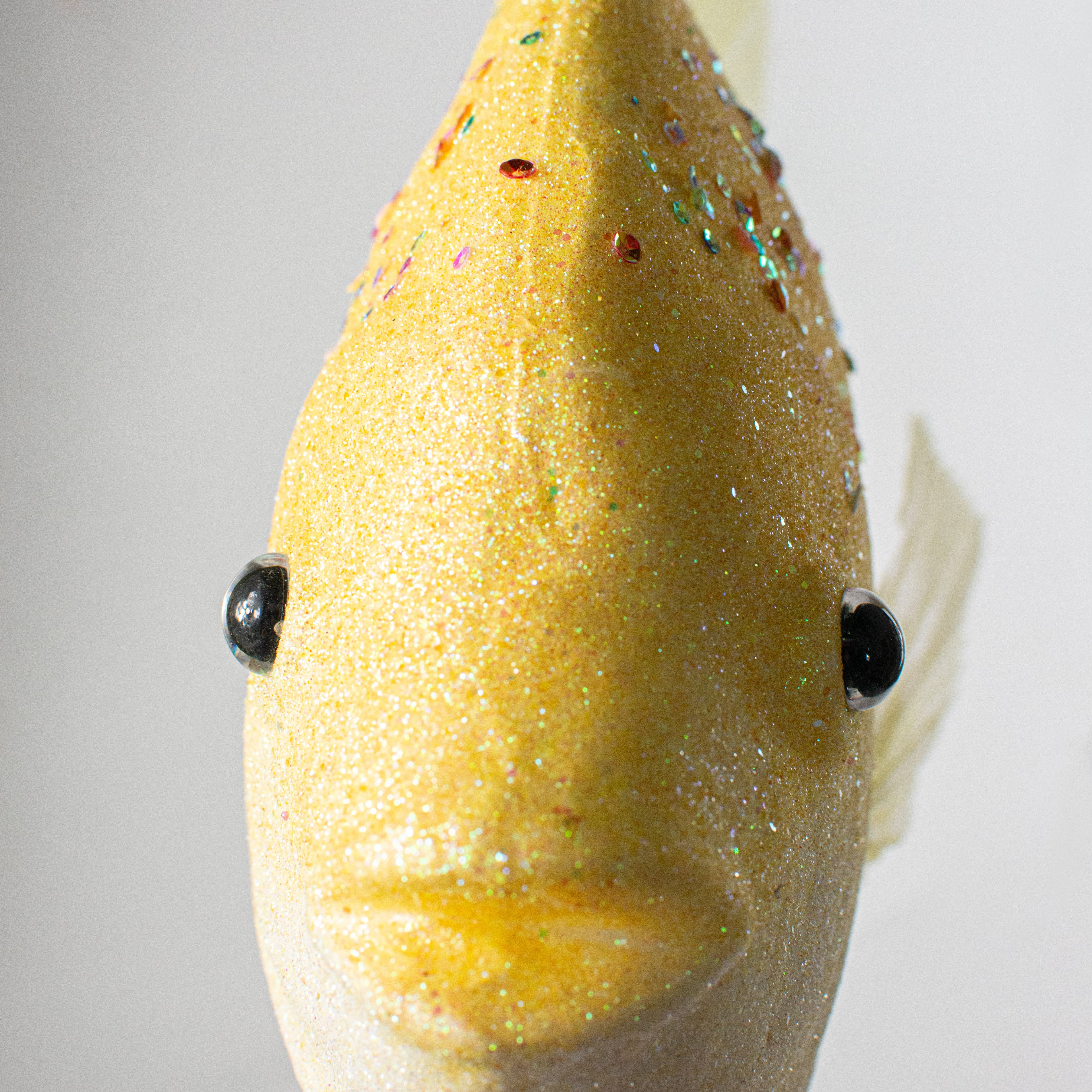 15" Glittered Foam Fish Ornament: Yellow detail photo 3