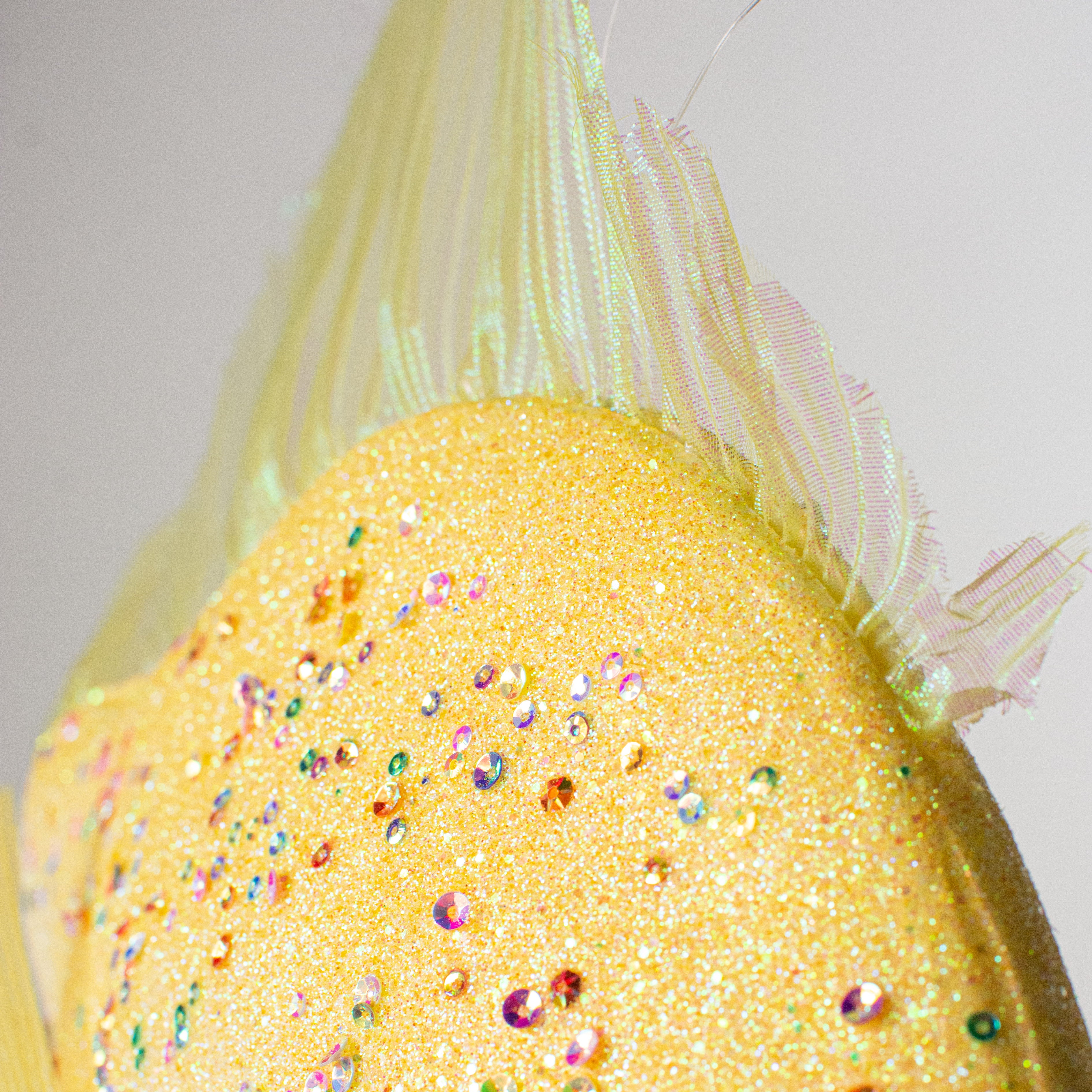 15" Glittered Foam Fish Ornament: Yellow detail photo 4