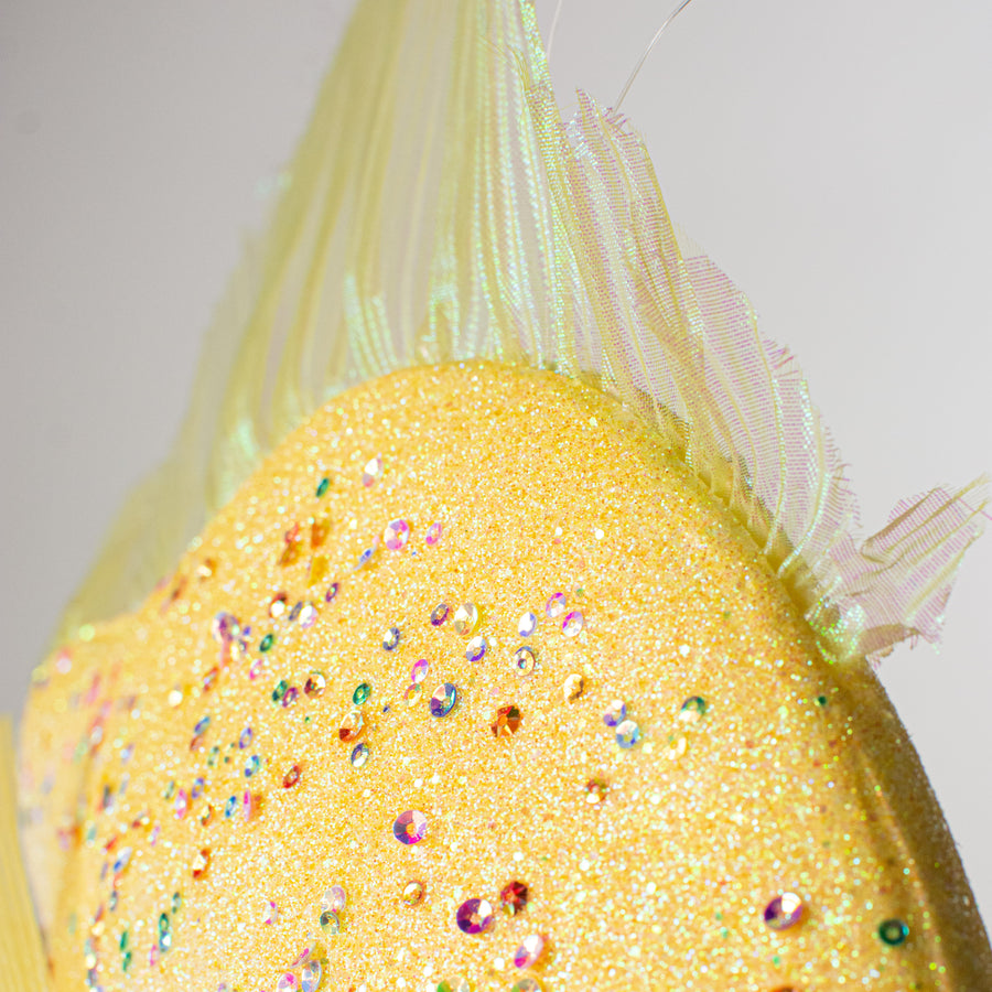 15" Glittered Foam Fish Ornament: Yellow detail photo 4