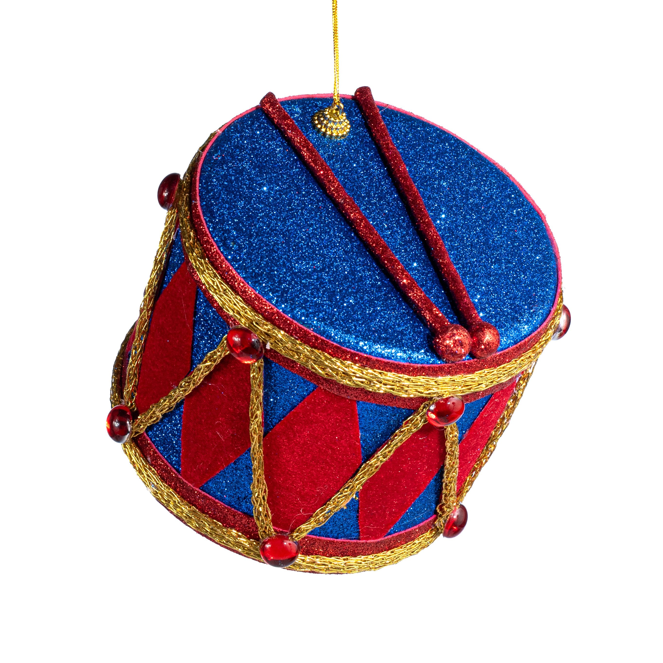 6" Glittered Harlequin Drum Ornament: Red & Blue Item Number: 85258RDBL