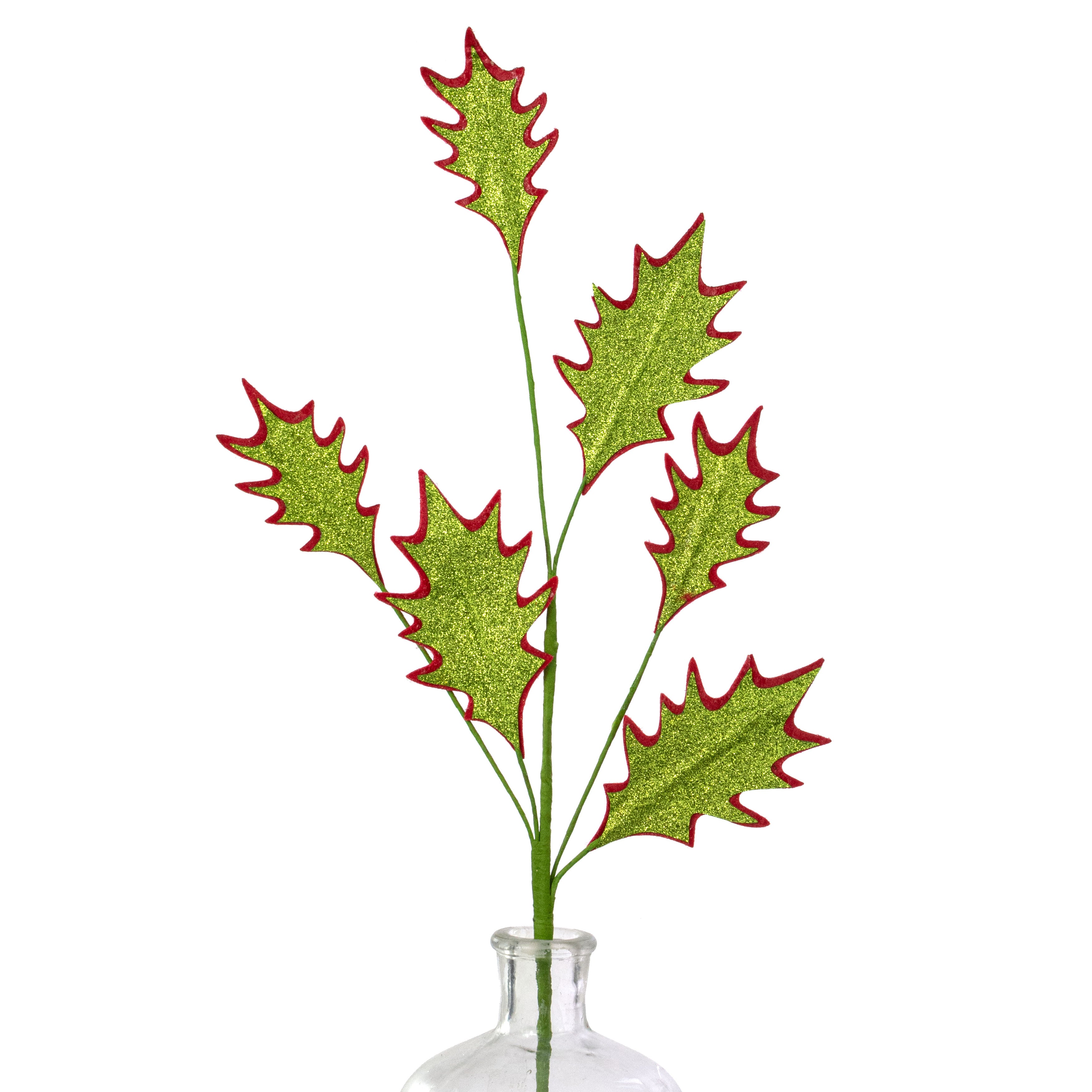24" Glittered Holly Leaf Spray: Red & Lime Green Item Number: XS094132