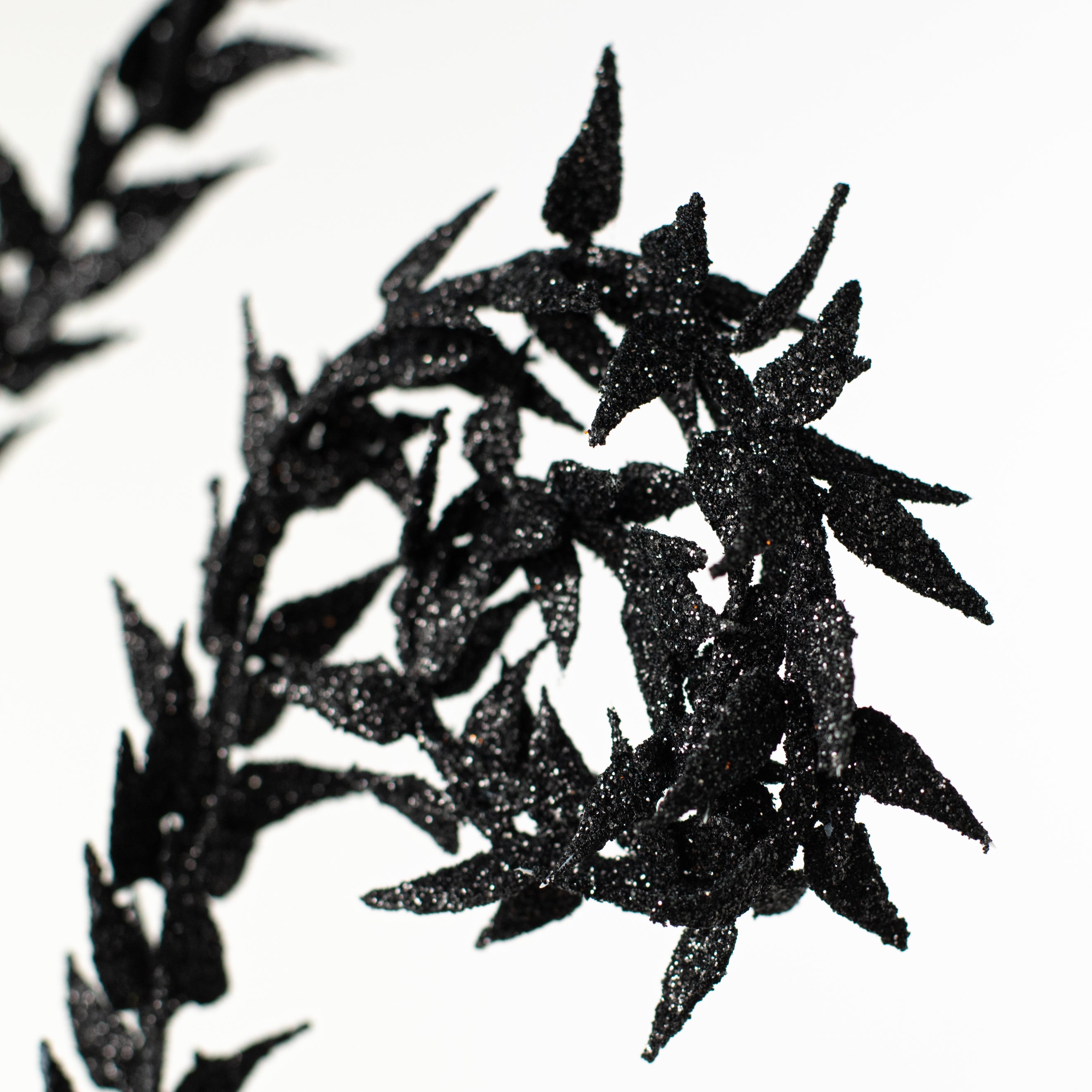 30" Glittered Leaves Curly Spray: Black Lifestyle Photo