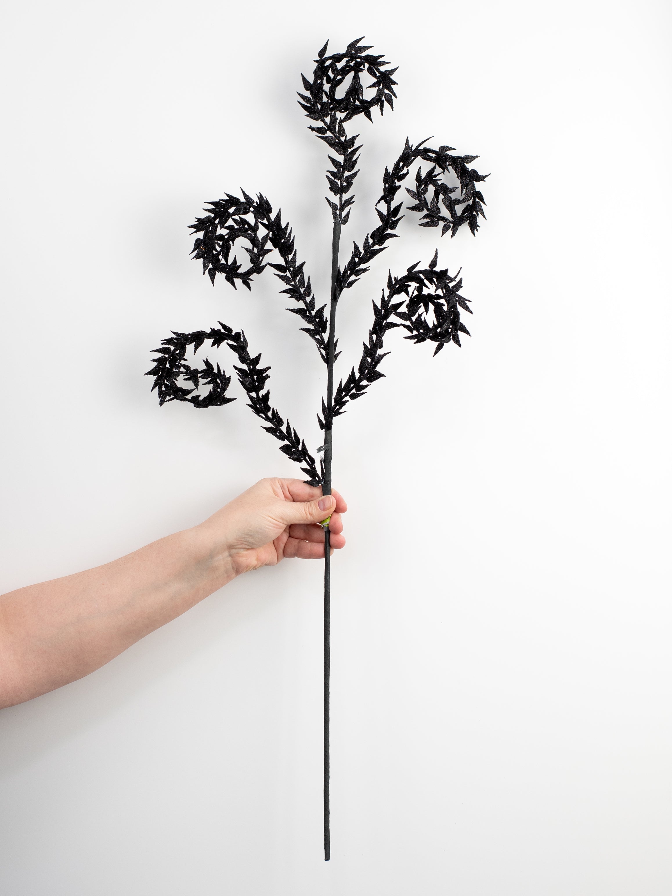 30" Glittered Leaves Curly Spray: Black detail photo 3