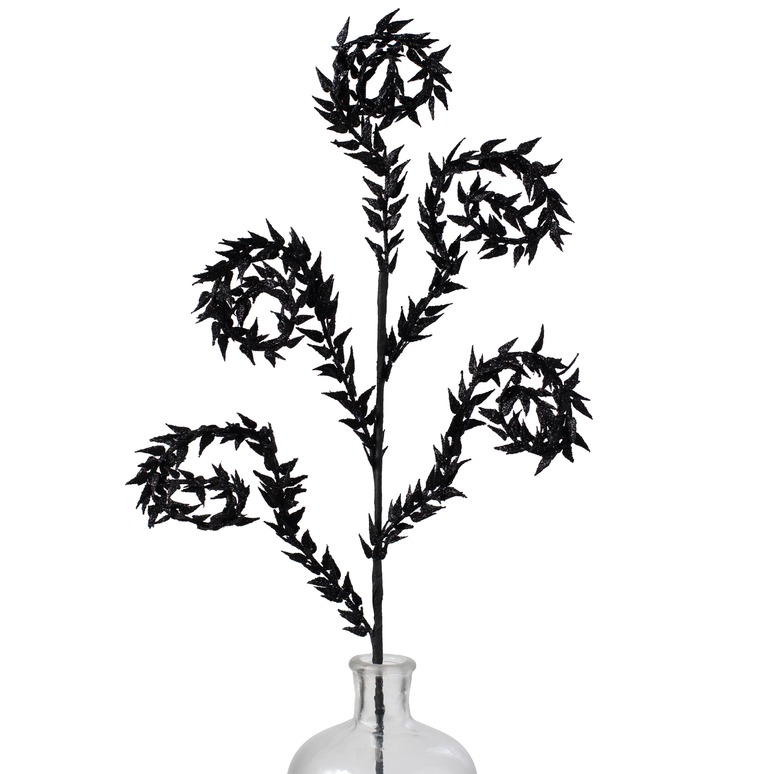 30" Glittered Leaves Curly Spray: Black Item Number: 57035BK