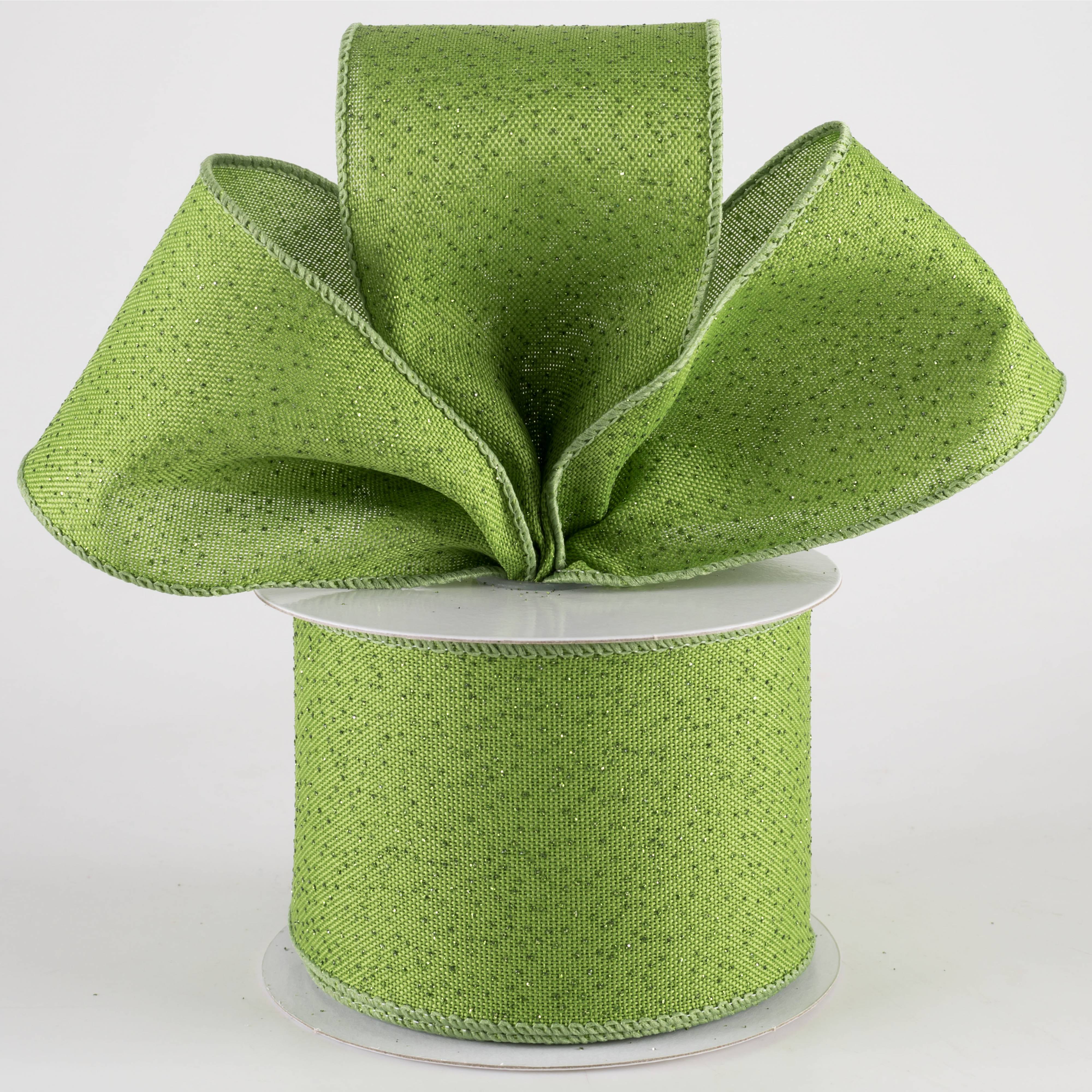 2.5" Glittered Linen Ribbon: Bright Moss Green (10 Yards) Lifestyle Photo