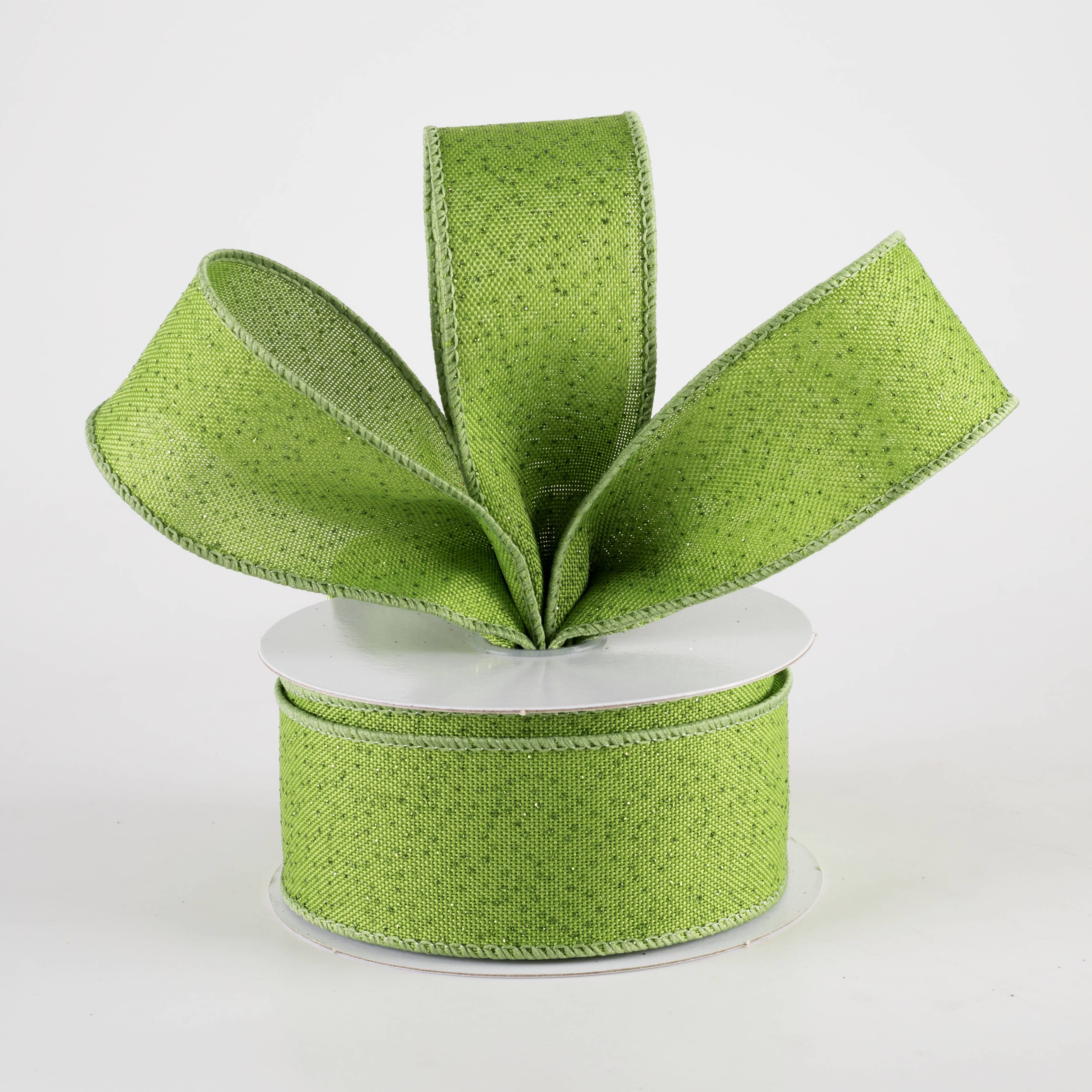 1.5" Glittered Linen Ribbon: Bright Moss Green (10 Yards) Lifestyle Photo