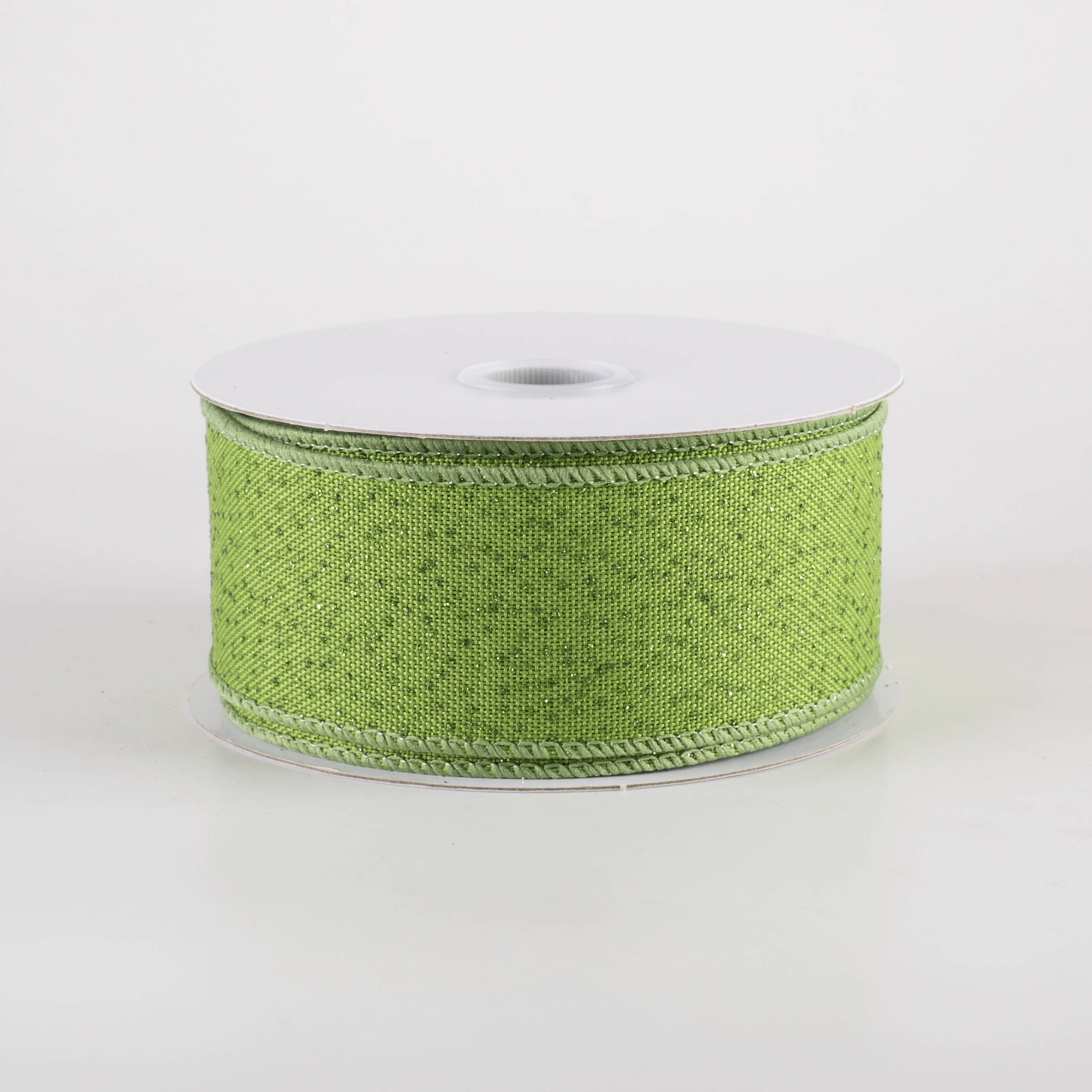 1.5" Glittered Linen Ribbon: Bright Moss Green (10 Yards) Item Number: 71476-09-29