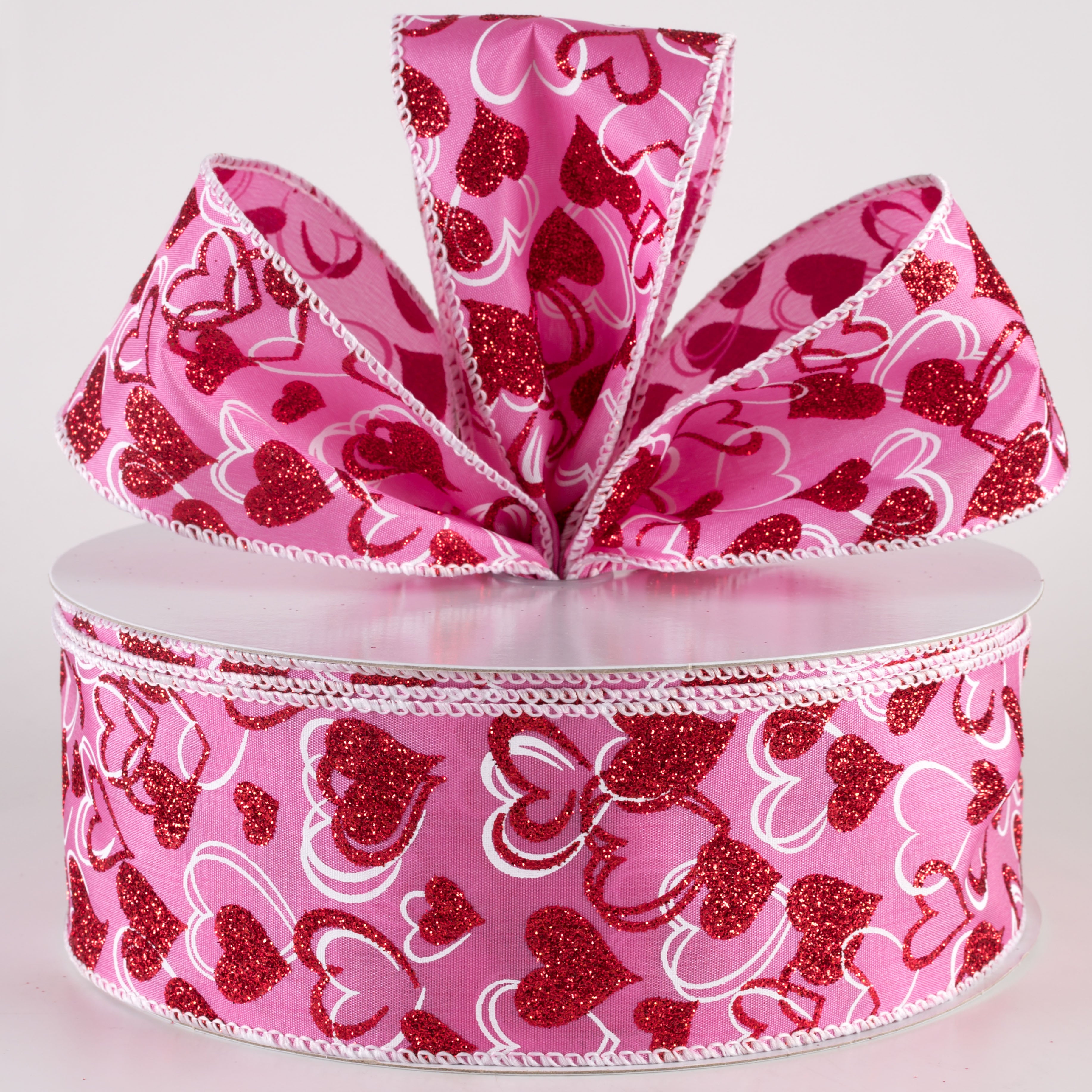 2.5" Glittered Lisa Hearts Ribbon: Dark Pink (50 Yards) Lifestyle Photo