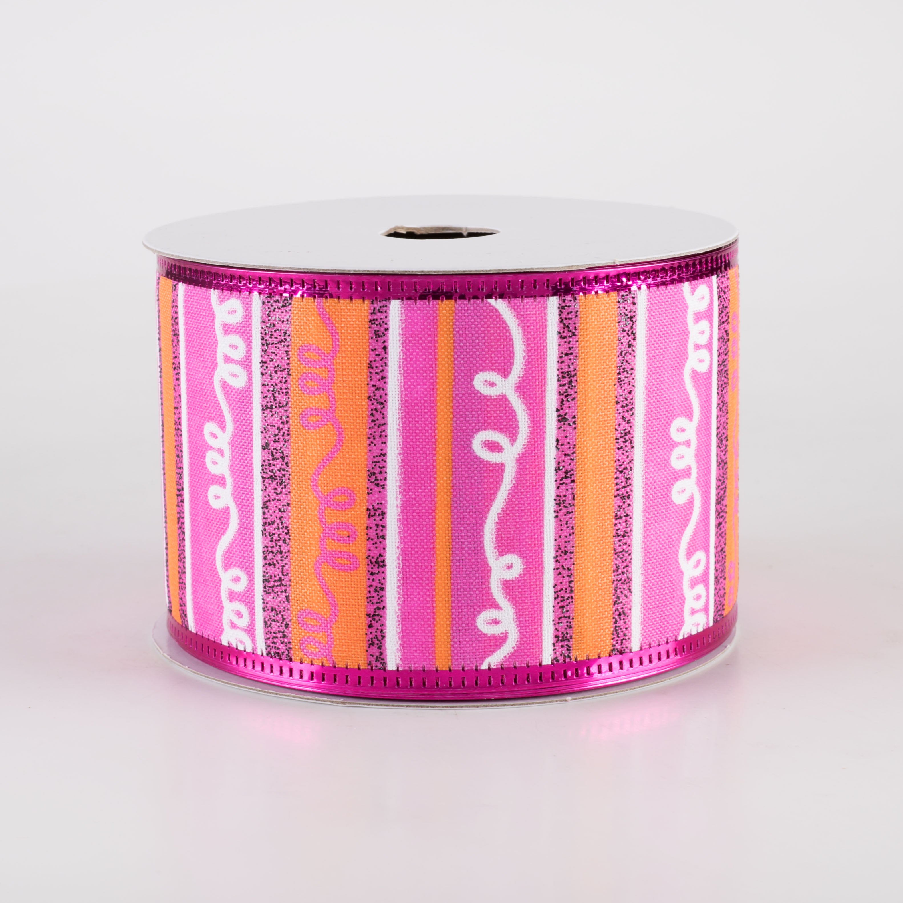 2.5" Glittered Loopy Stripes Ribbon: Hot Pink & Orange (10 Yards) Item Number: 56424-40-44