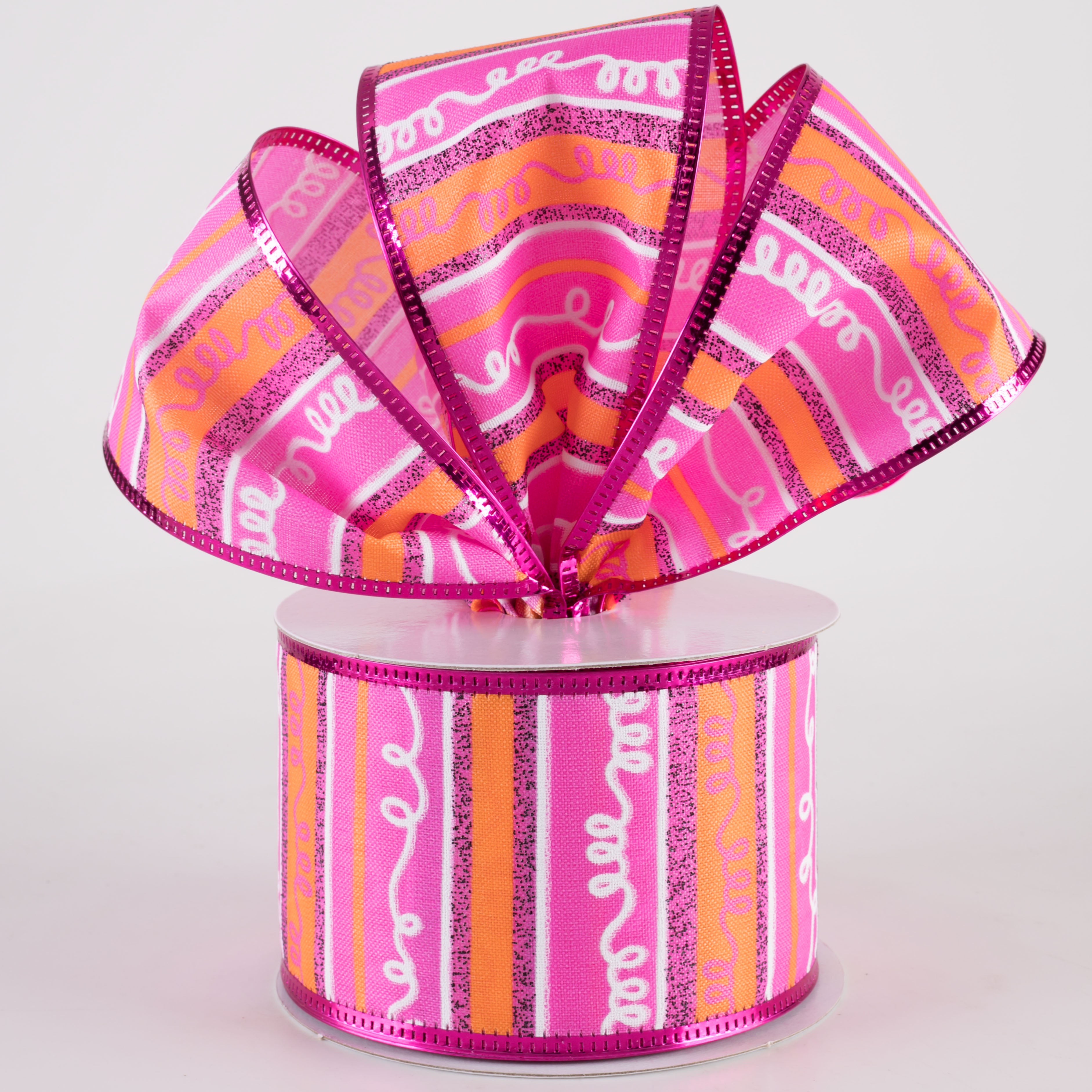 2.5" Glittered Loopy Stripes Ribbon: Hot Pink & Orange (10 Yards) Lifestyle Photo