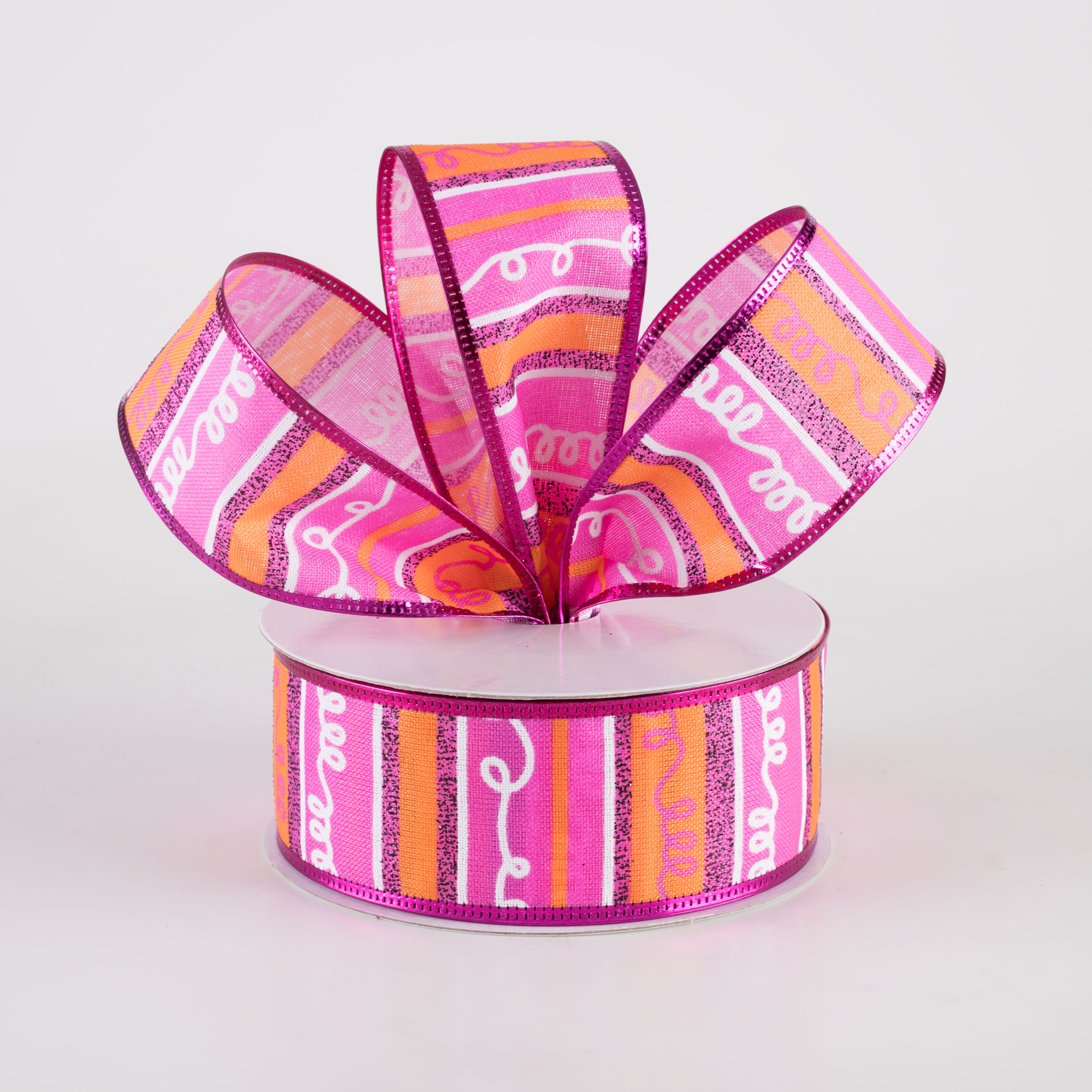 1.5" Glittered Loopy Stripes Ribbon: Hot Pink & Orange (10 Yards) Lifestyle Photo