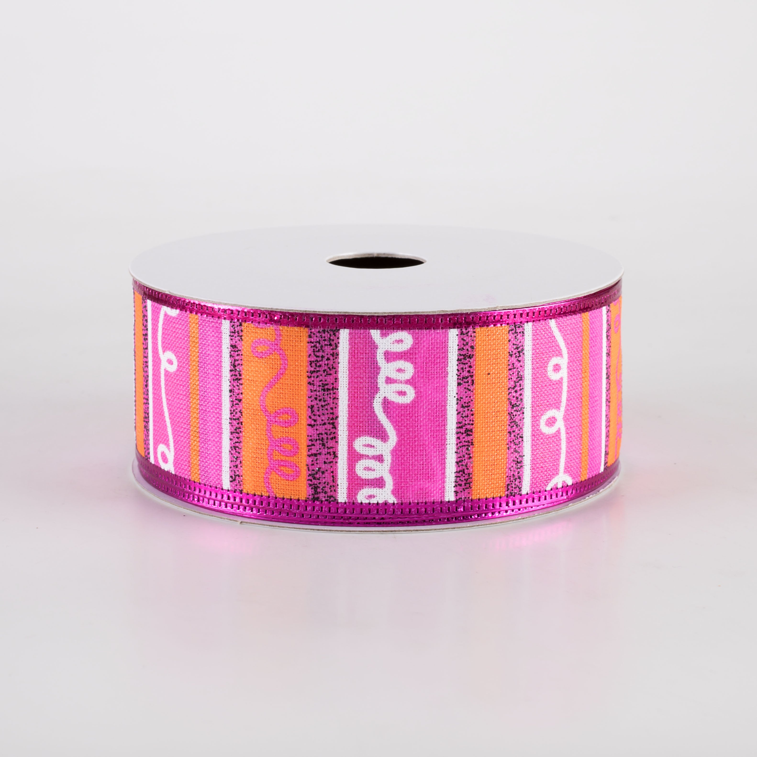 1.5" Glittered Loopy Stripes Ribbon: Hot Pink & Orange (10 Yards) Item Number: 56424-09-44