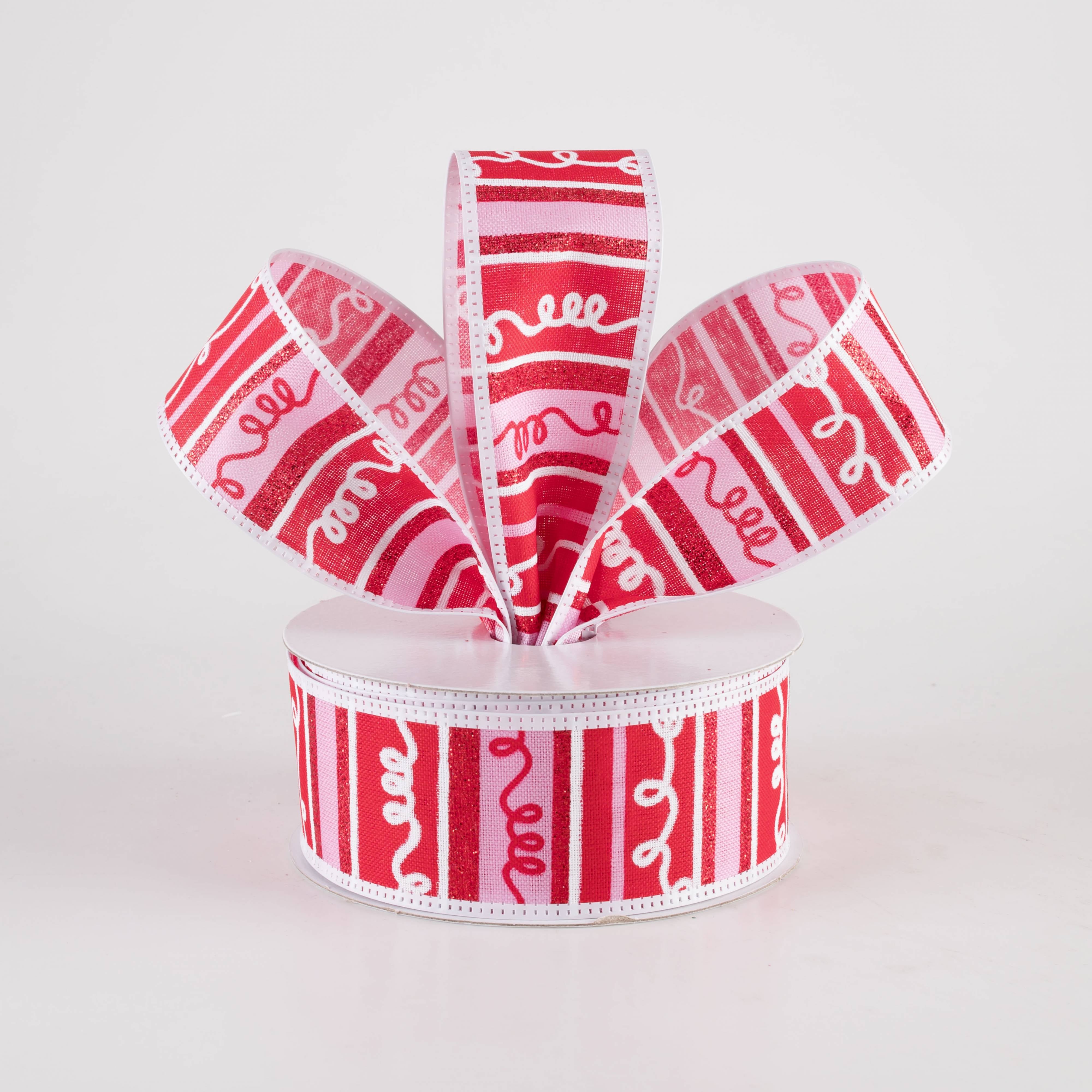1.5" Glittered Loopy Stripes Ribbon: Pink & Red (10 Yards) Lifestyle Photo