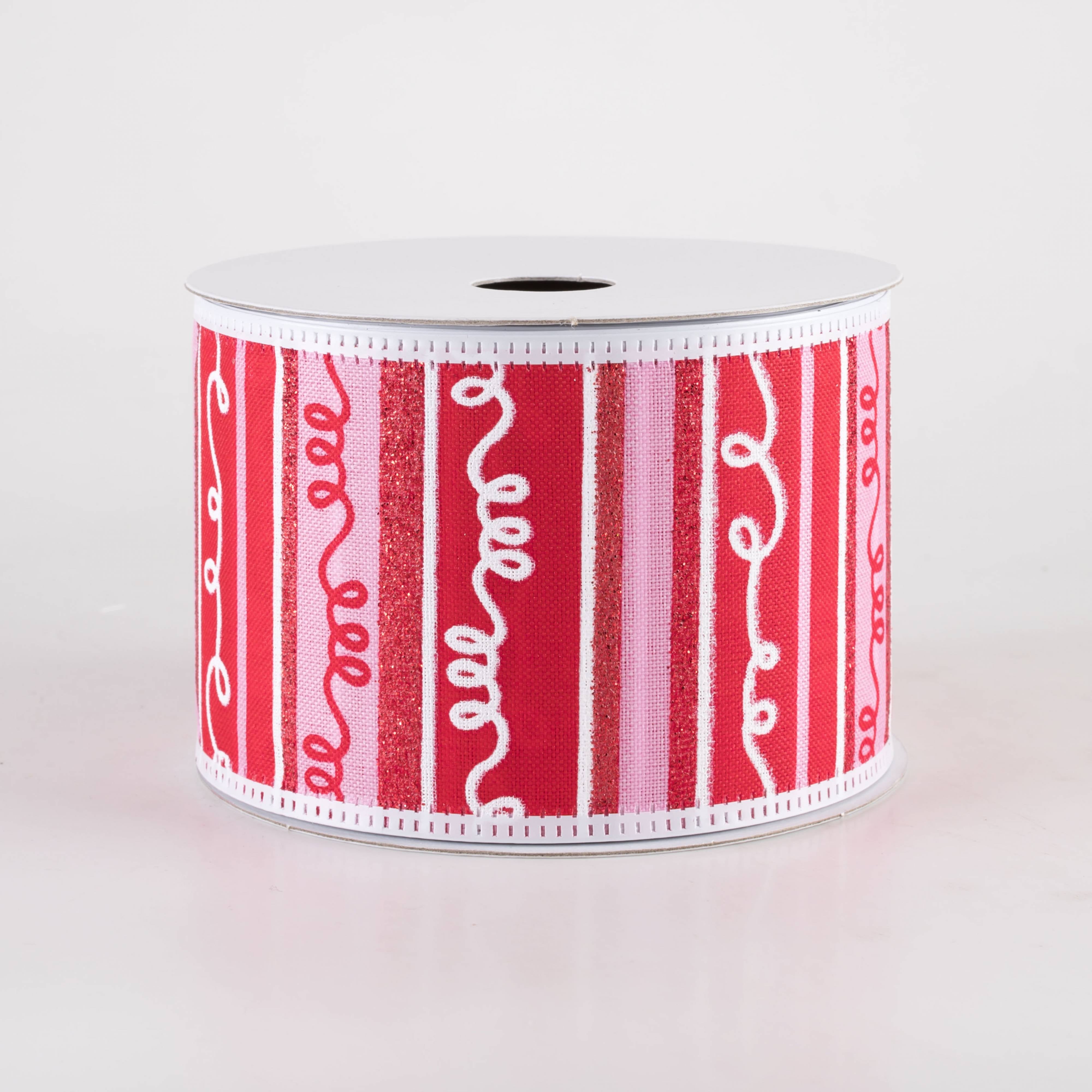 2.5" Glittered Loopy Stripes Ribbon: Pink & Red (10 Yards) Item Number: 76413-40-03