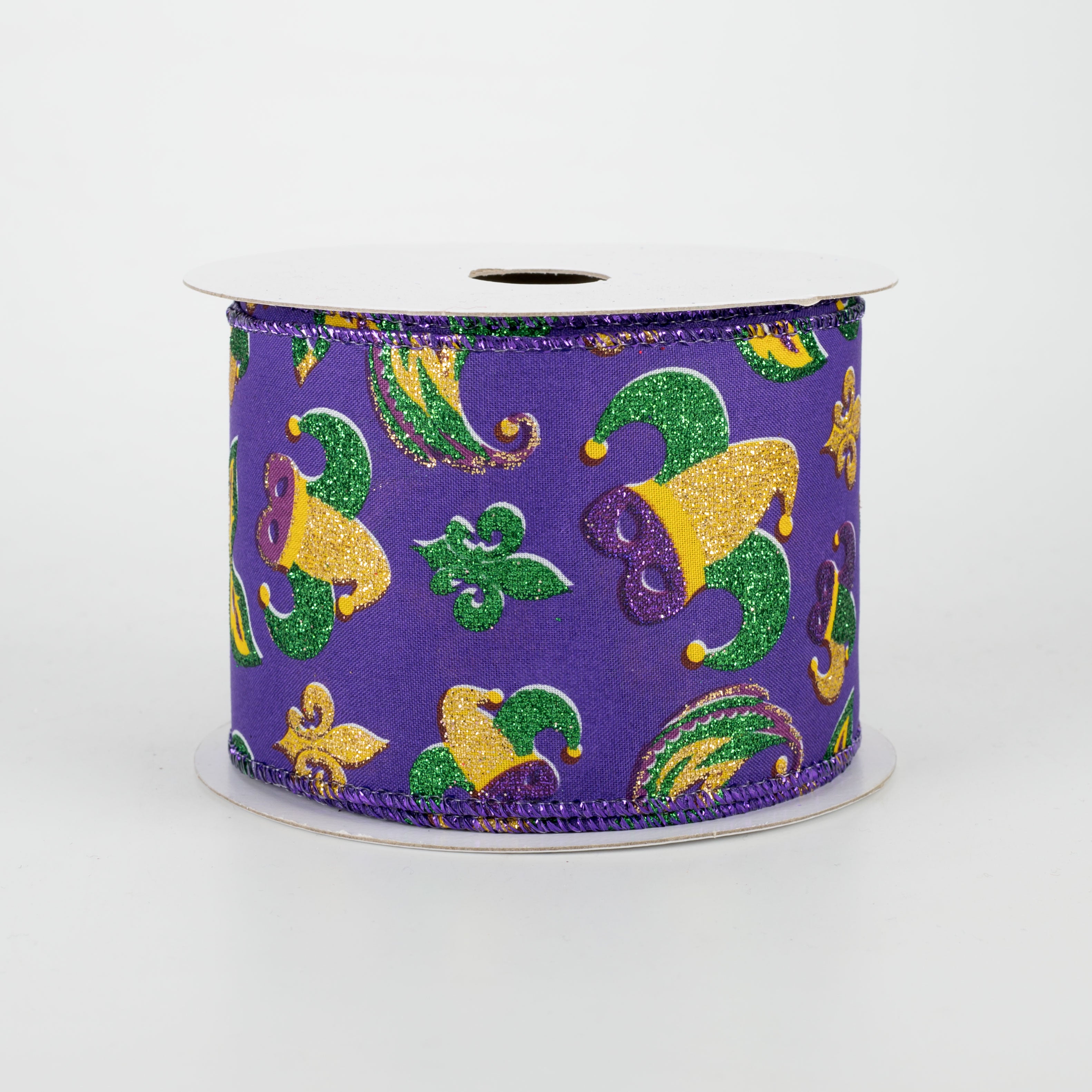 2.5" Glittered Mardi Gras Mask & Hat Ribbon (10 Yards)