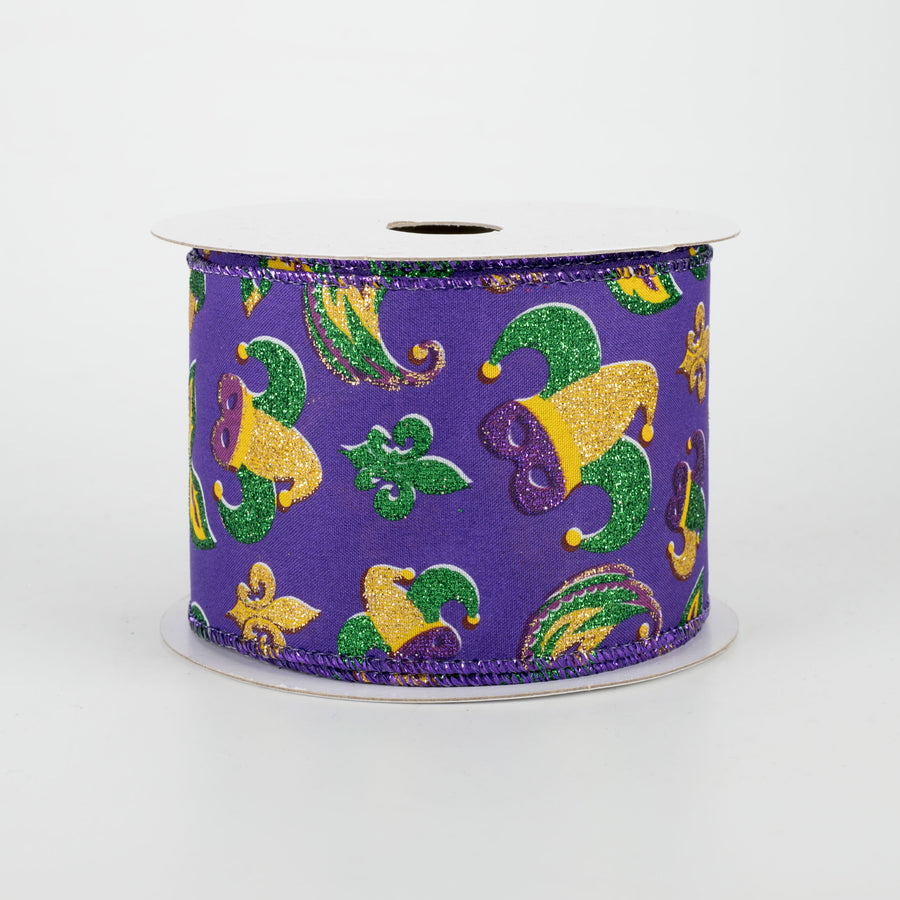 2.5" Glittered Mardi Gras Mask & Hat Ribbon (10 Yards)