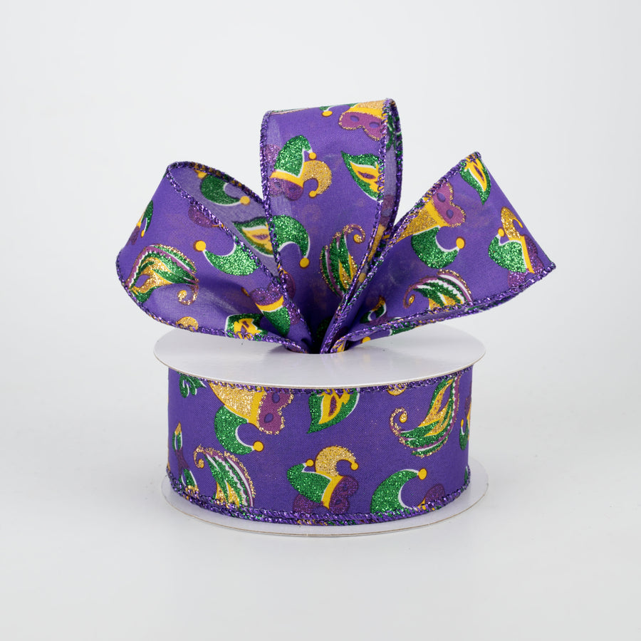1.5" Glittered Mardi Gras Mask & Hat Ribbon (10 Yards) Lifestyle Photo