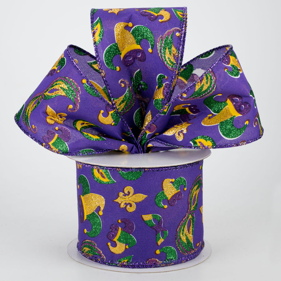 2.5" Glittered Mardi Gras Mask & Hat Ribbon (10 Yards) Lifestyle Photo