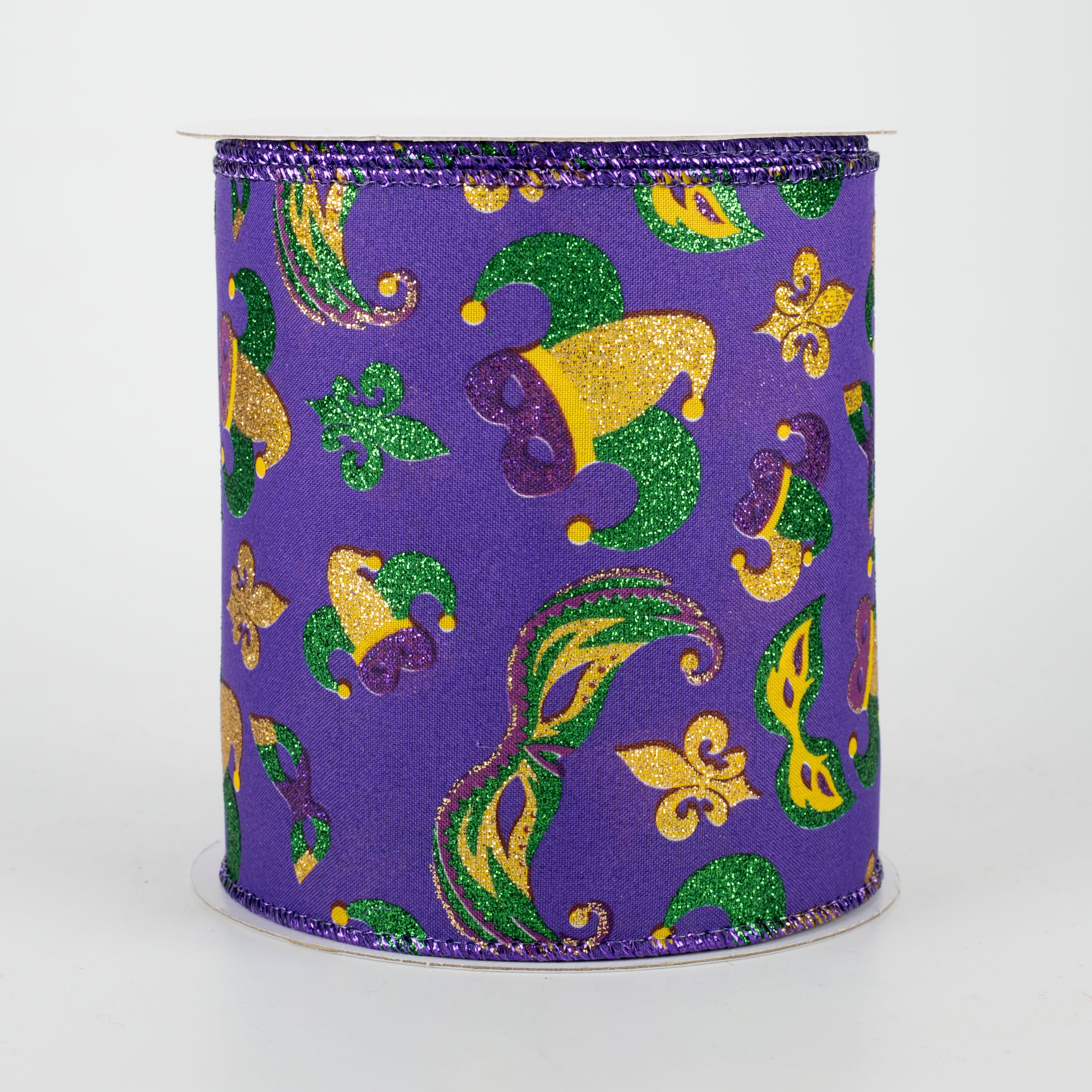 4" Glittered Mardi Gras Mask & Hat Ribbon (10 Yards)