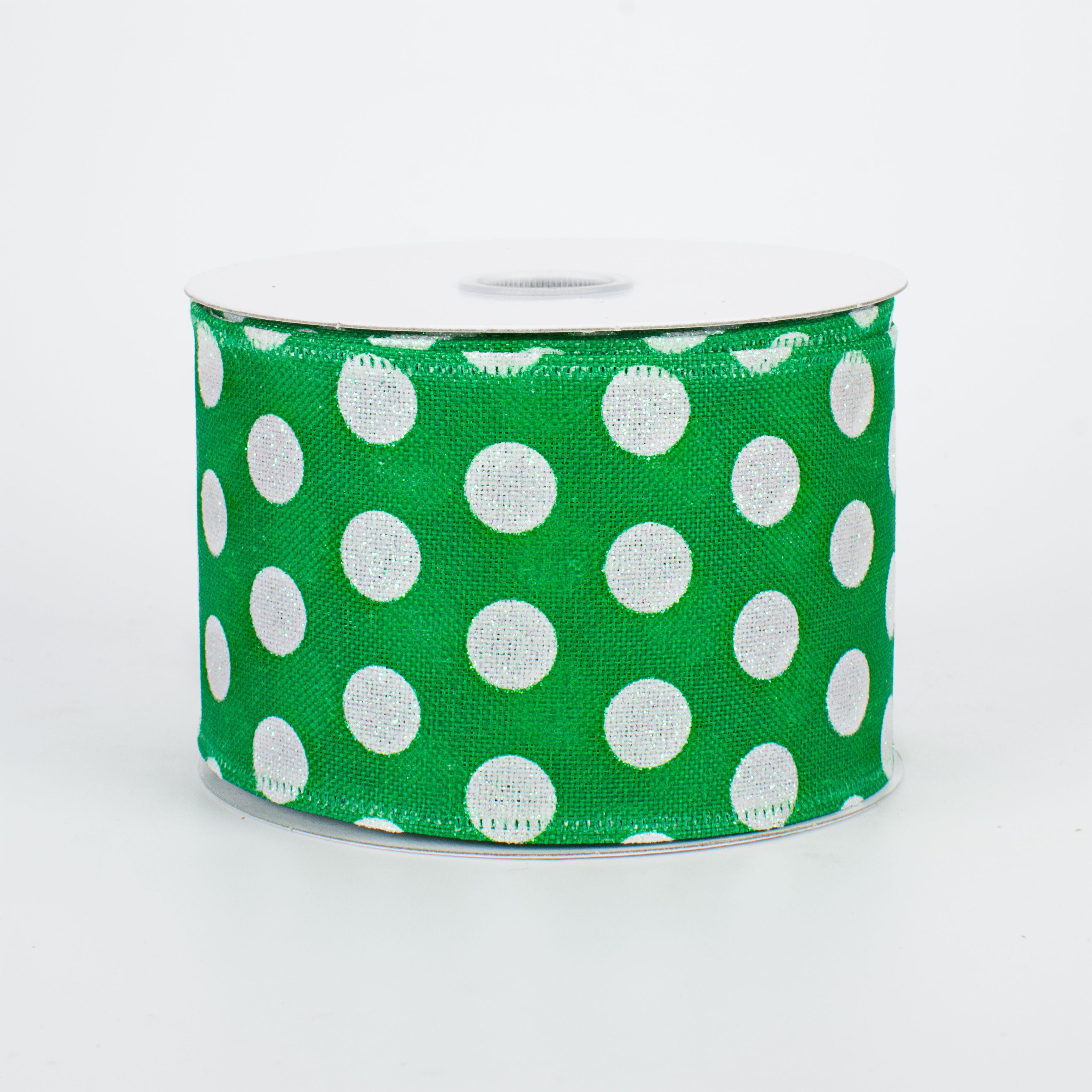 2.5" Glittered Medium Polka Dots Ribbon: Iridescent Emerald (10 Yards)