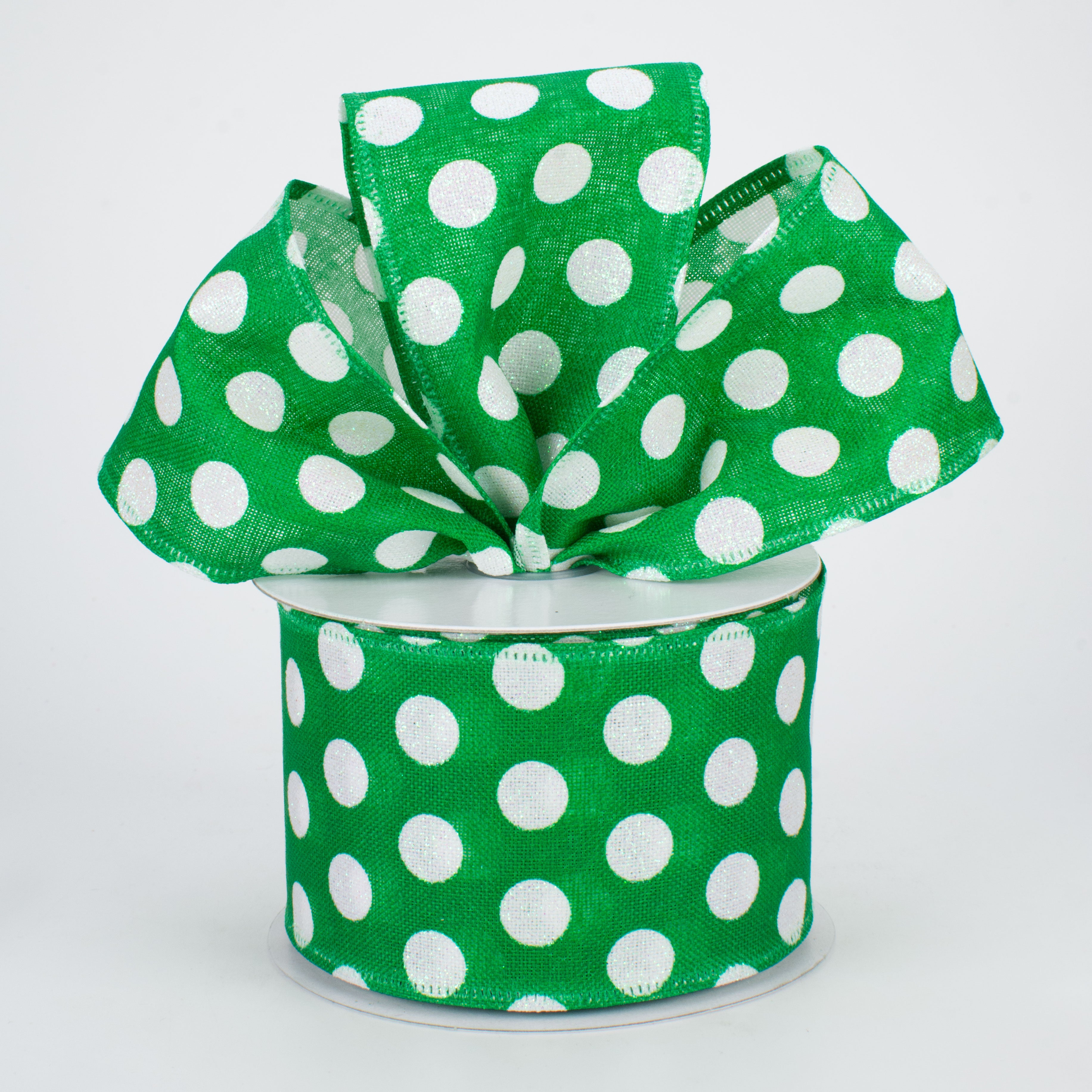 2.5" Glittered Medium Polka Dots Ribbon: Iridescent Emerald (10 Yards) Lifestyle Photo
