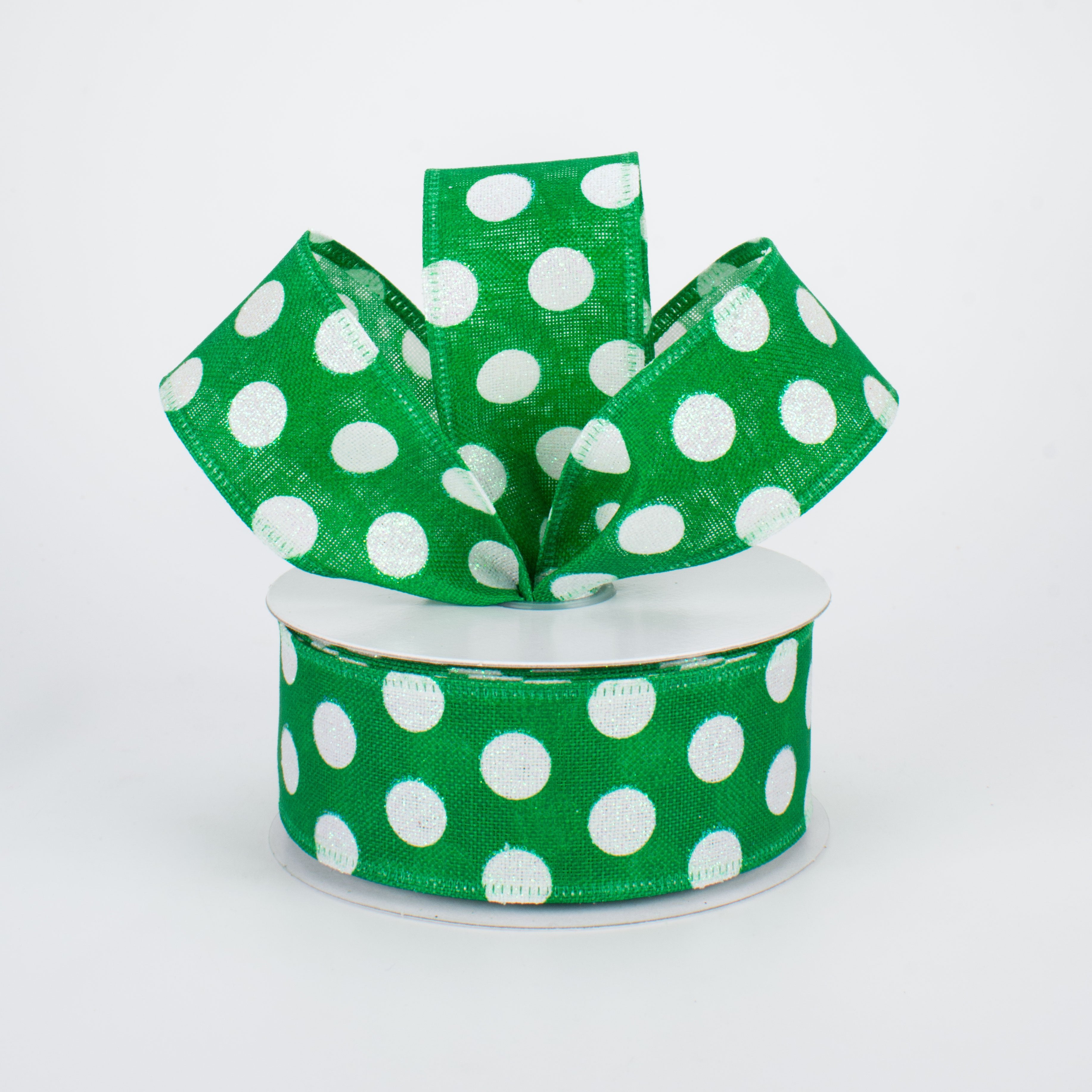 1.5" Glittered Medium Polka Dots Ribbon: Iridescent & Emerald (10 Yards) Lifestyle Photo