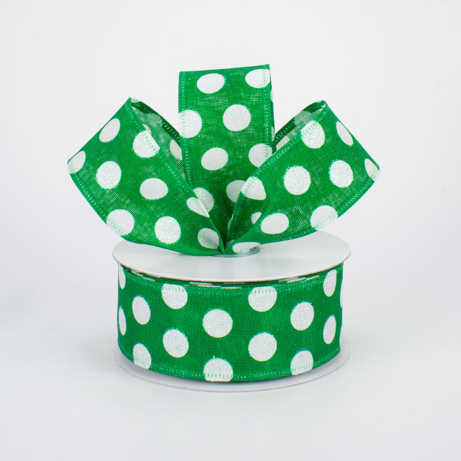 1.5" Glittered Medium Polka Dots Ribbon: Iridescent & Emerald (10 Yards) Lifestyle Photo
