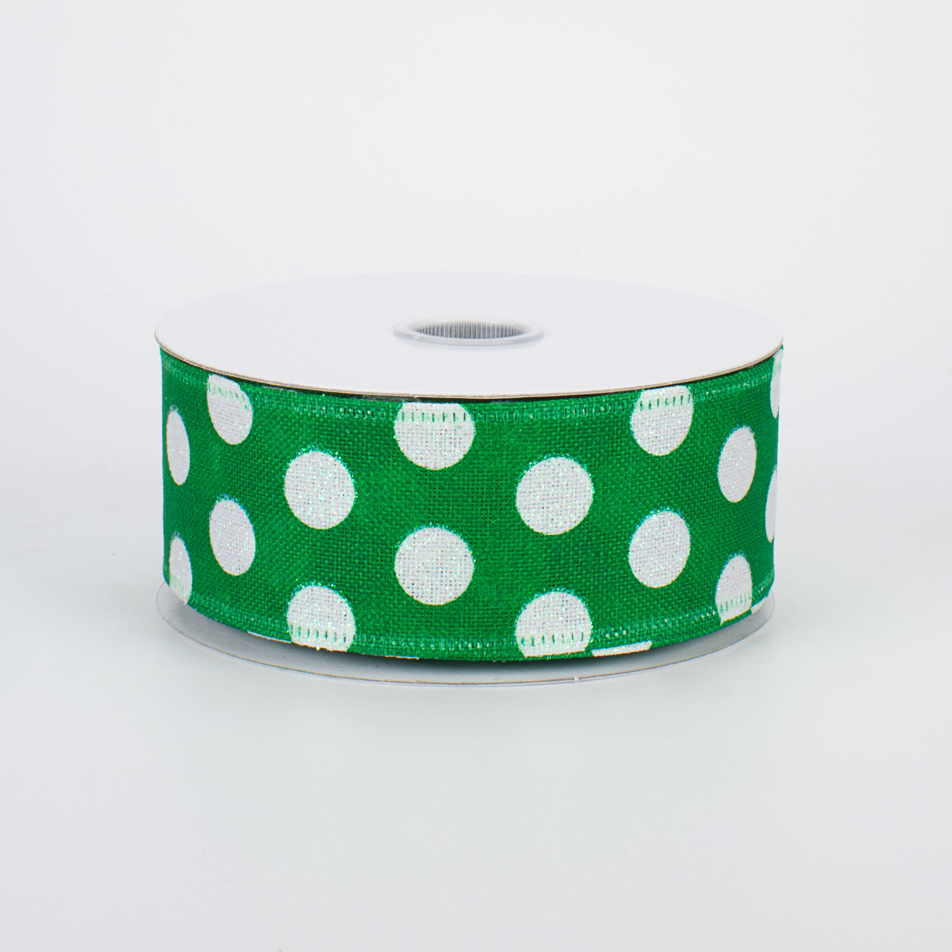 1.5" Glittered Medium Polka Dots Ribbon: Iridescent & Emerald (10 Yards)