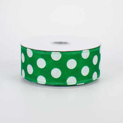 1.5" Glittered Medium Polka Dots Ribbon: Iridescent & Emerald (10 Yards)