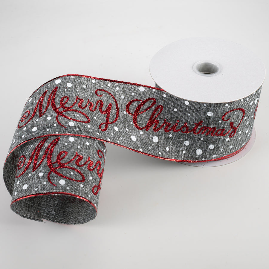 2.5" Glittered Merry Christmas Ribbon: Grey, Red, White (10 Yards) Lifestyle Photo